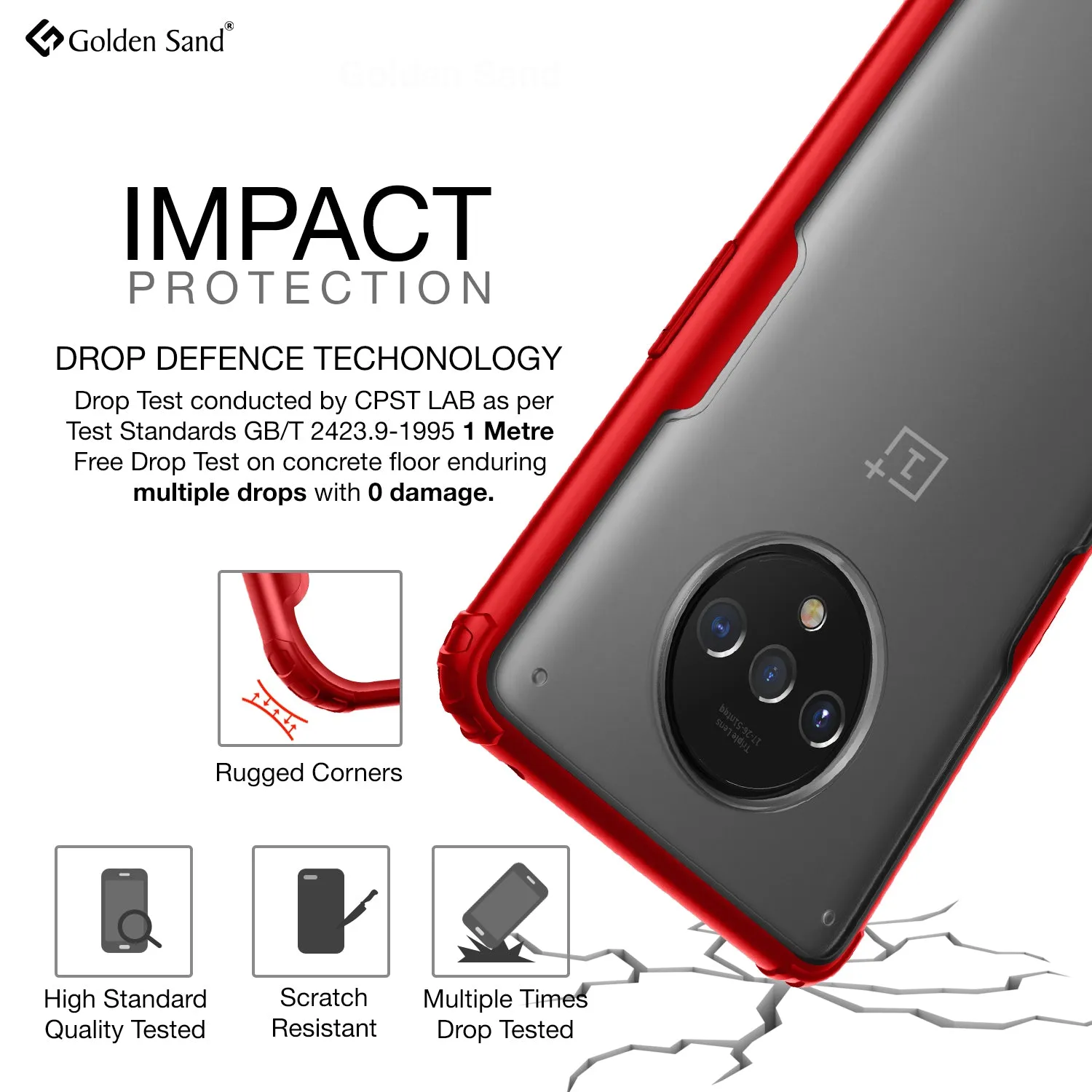 Rugged Frosted Series Hybrid Translucent Back Cover for One Plus 7T 6.5 inch, Red