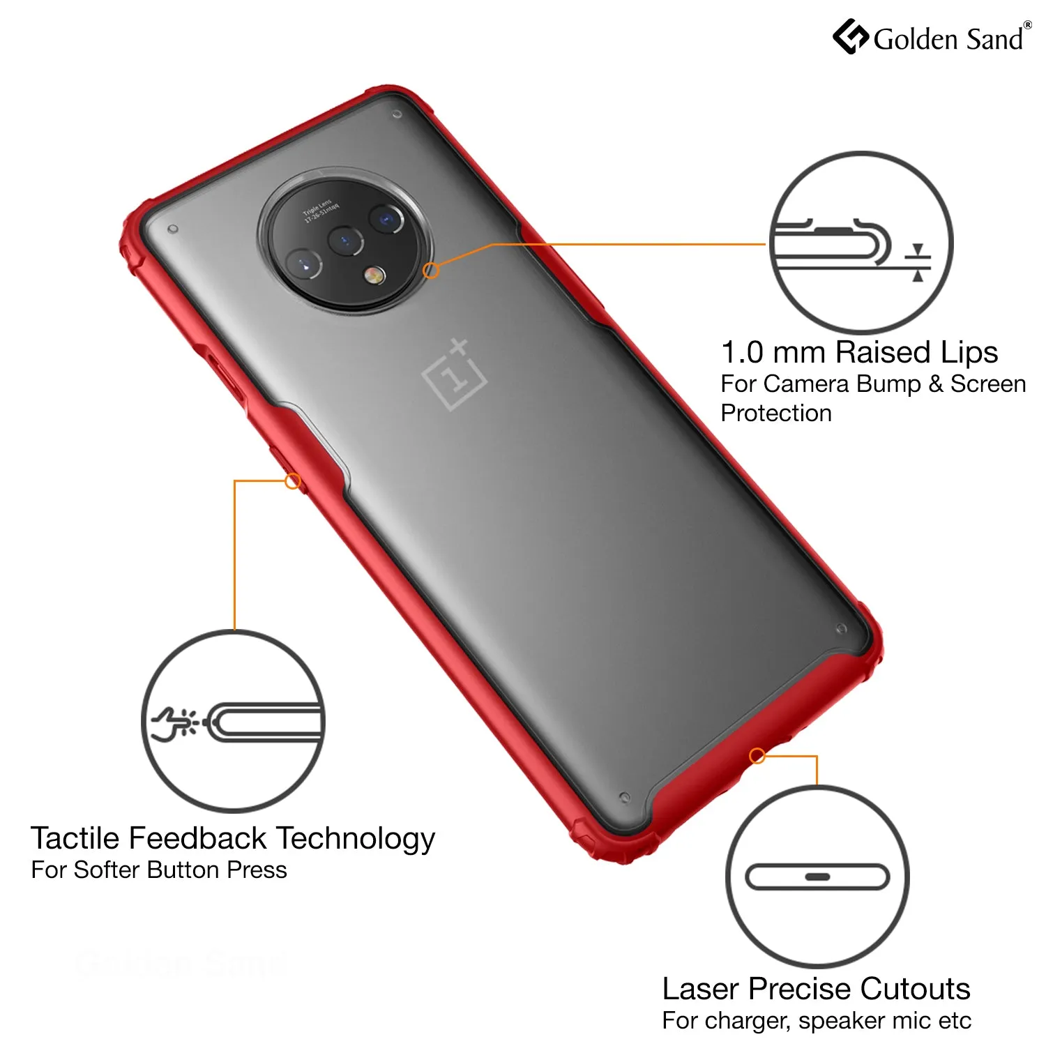 Rugged Frosted Series Hybrid Translucent Back Cover for One Plus 7T 6.5 inch, Red
