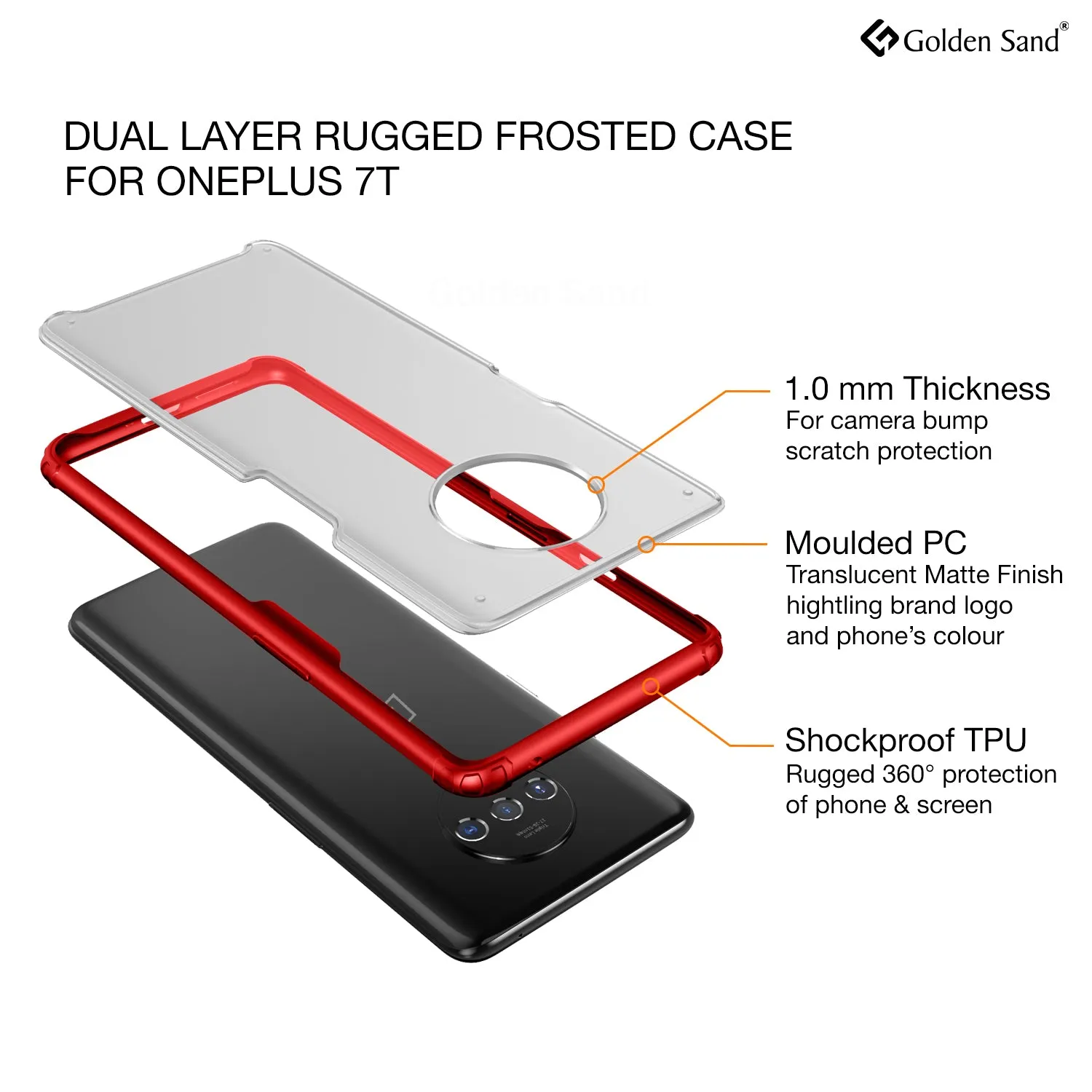 Rugged Frosted Series Hybrid Translucent Back Cover for One Plus 7T 6.5 inch, Red