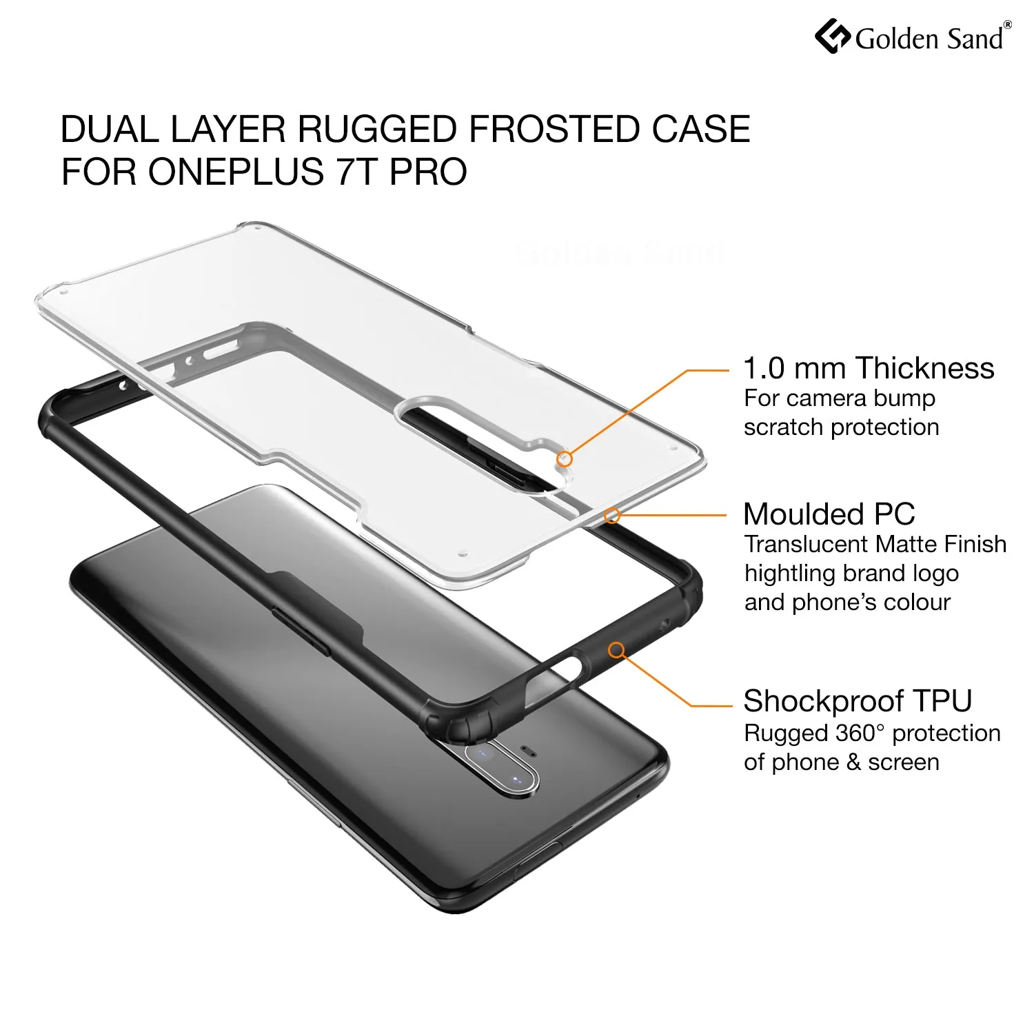 Rugged Frosted Series Hybrid Translucent Back Cover for One Plus 7T Pro, OnePlus 7 Pro 6.7 inch, Black