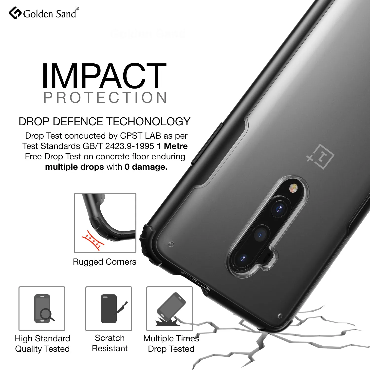 Rugged Frosted Series Hybrid Translucent Back Cover for One Plus 7T Pro, OnePlus 7 Pro 6.7 inch, Black
