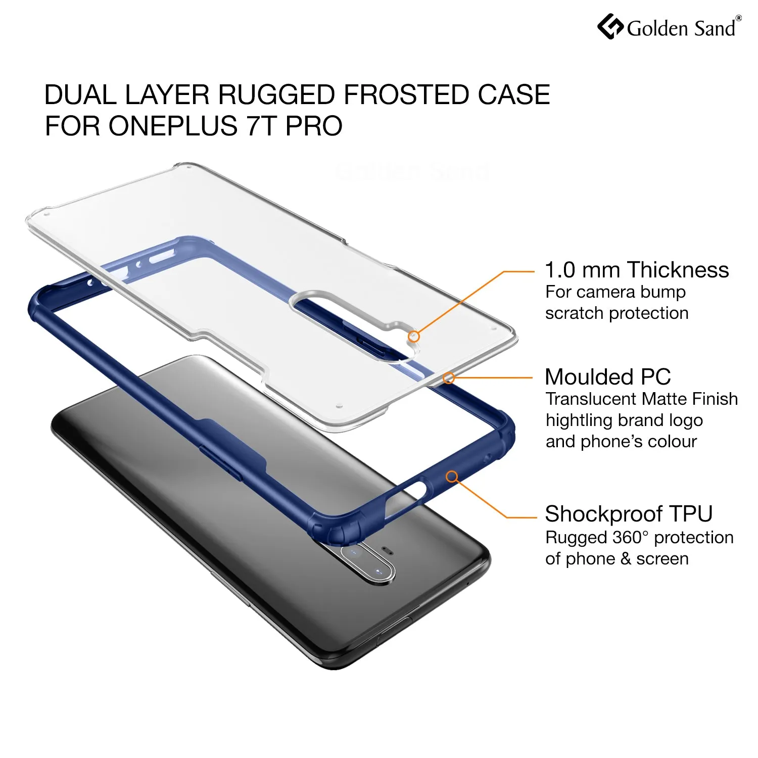 Rugged Frosted Series Hybrid Translucent Back Cover for One Plus 7T Pro, OnePlus 7 Pro, 6.7 inch, Blue