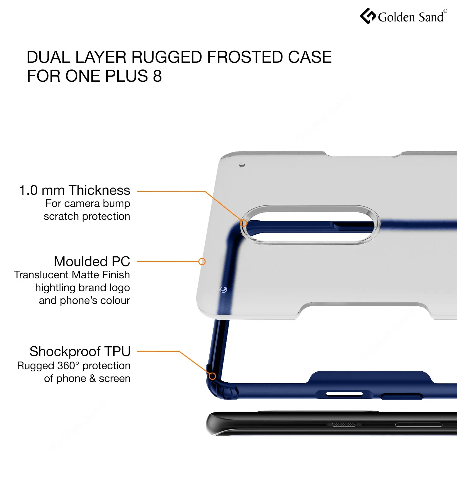 Rugged Frosted Series Hybrid Translucent Back Cover for One Plus 8 6.55 inch, Blue