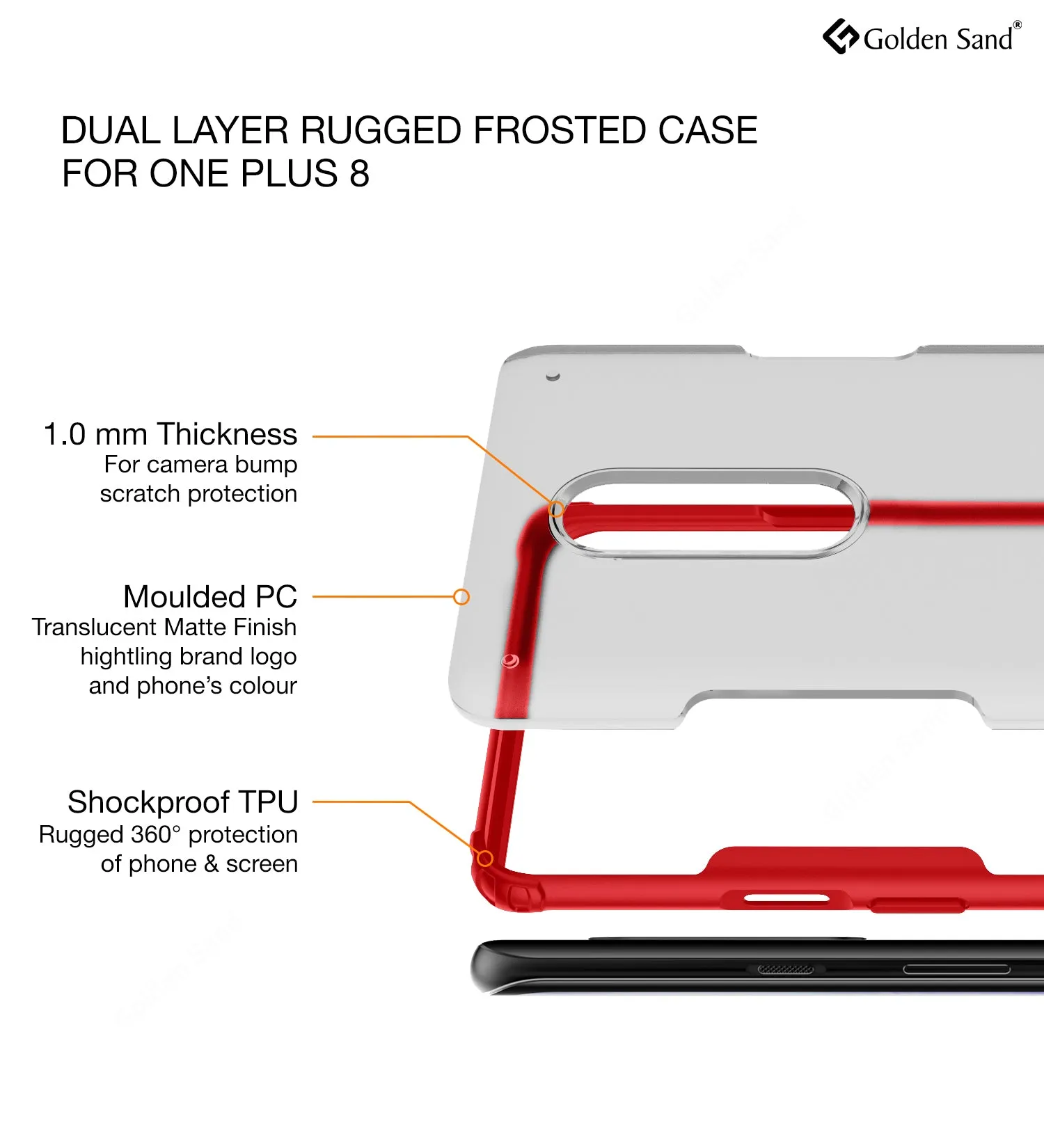Rugged Frosted Series Hybrid Translucent Back Cover for One Plus 8 6.55 inch, Red