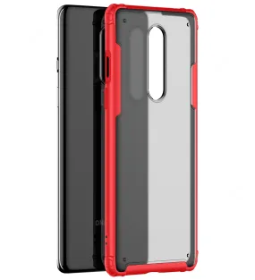 Rugged Frosted Series Hybrid Translucent Back Cover for One Plus 8 6.55 inch, Red