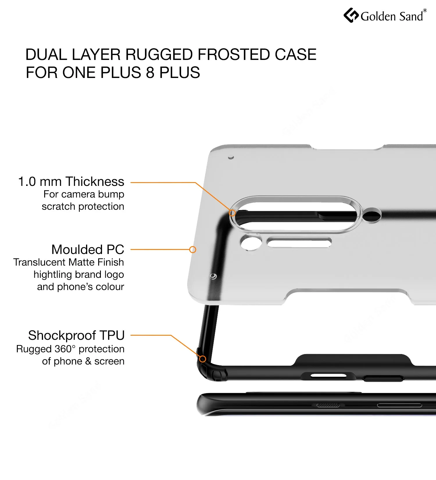 Rugged Frosted Series Hybrid Translucent Back Cover for One Plus 8 Pro 6.78 inch, Black