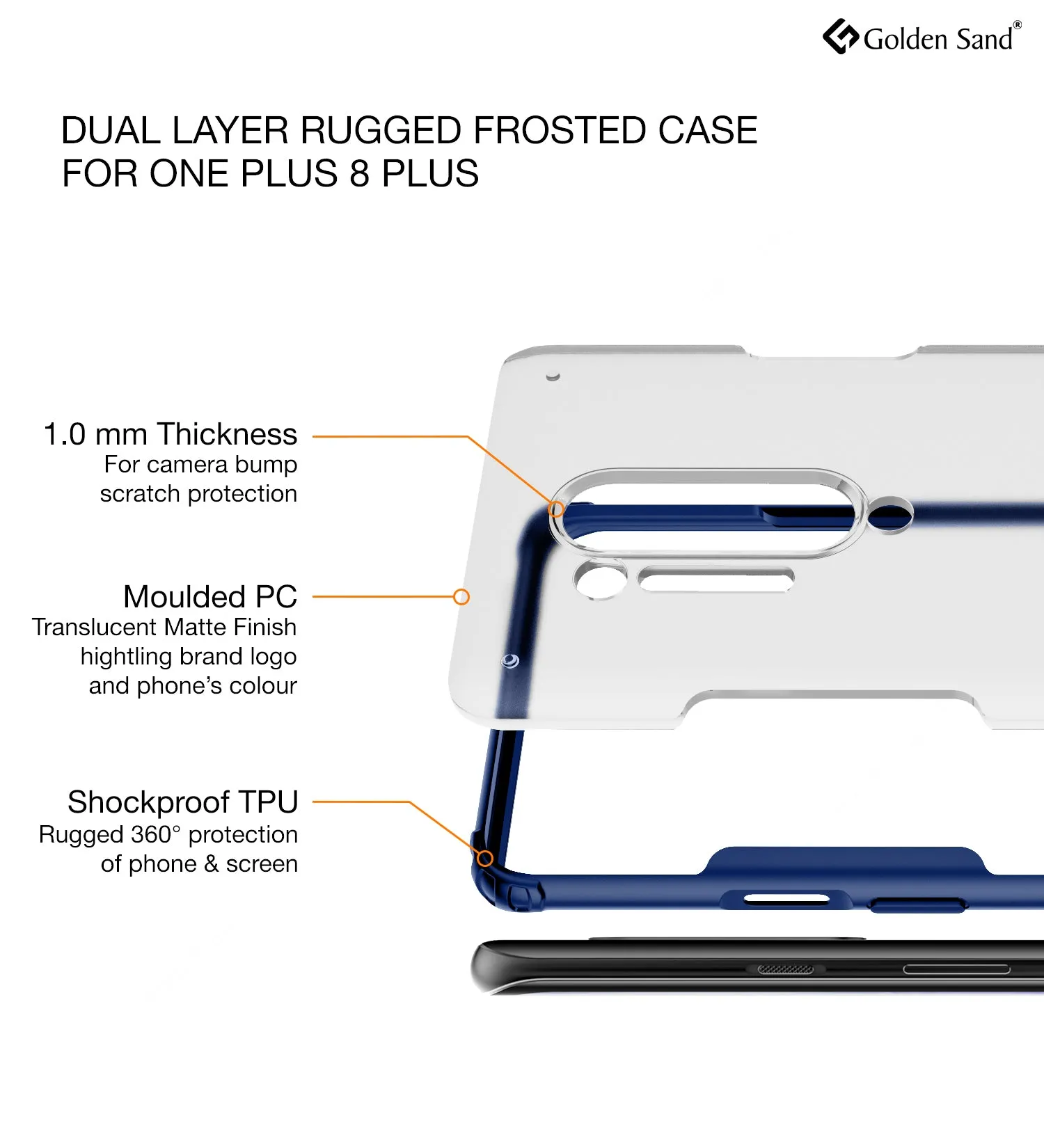 Rugged Frosted Series Hybrid Translucent Back Cover for One Plus 8 Pro 6.78 inch, Blue