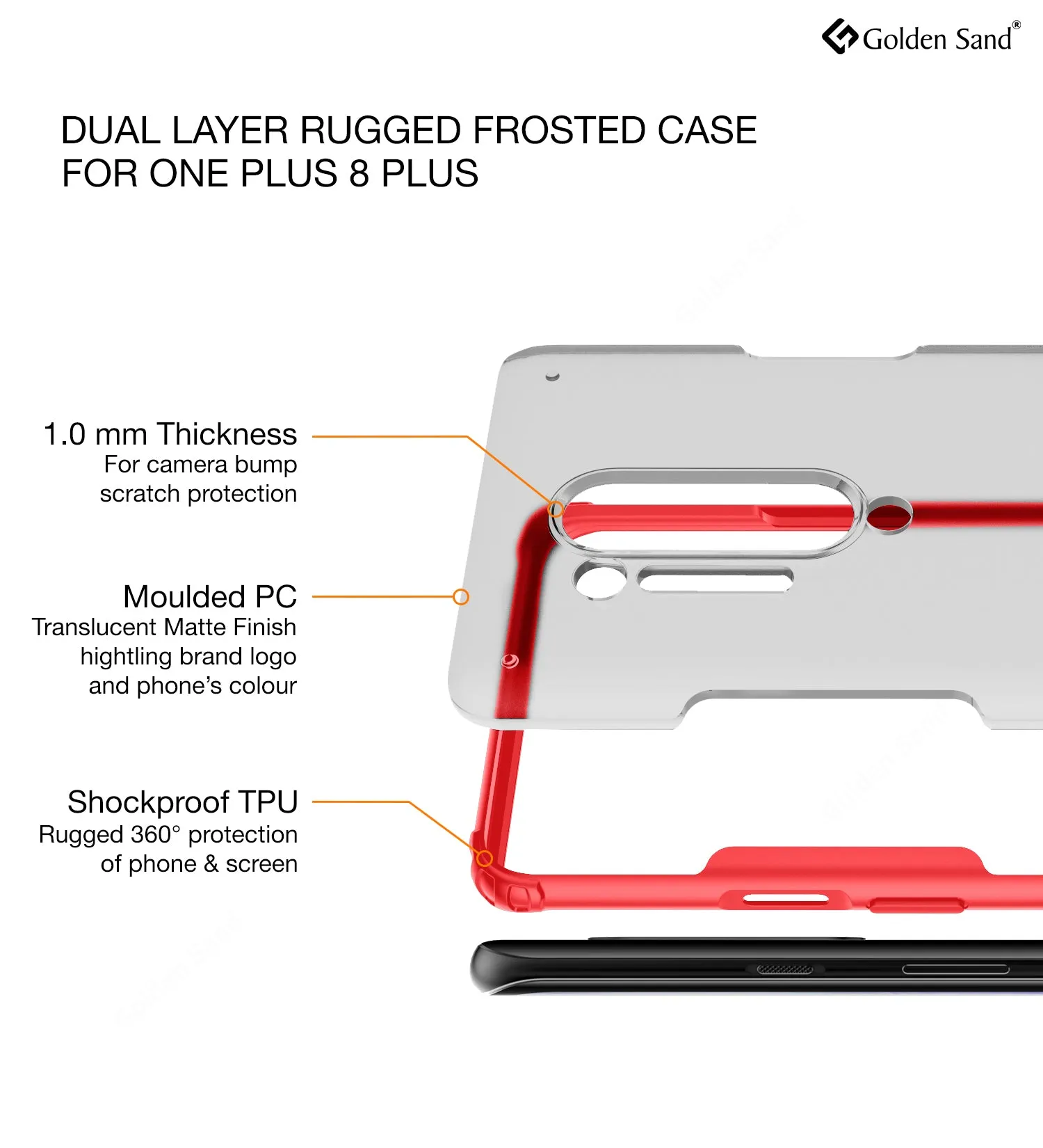Rugged Frosted Series Hybrid Translucent Back Cover for One Plus 8 Pro 6.78 inch, Red