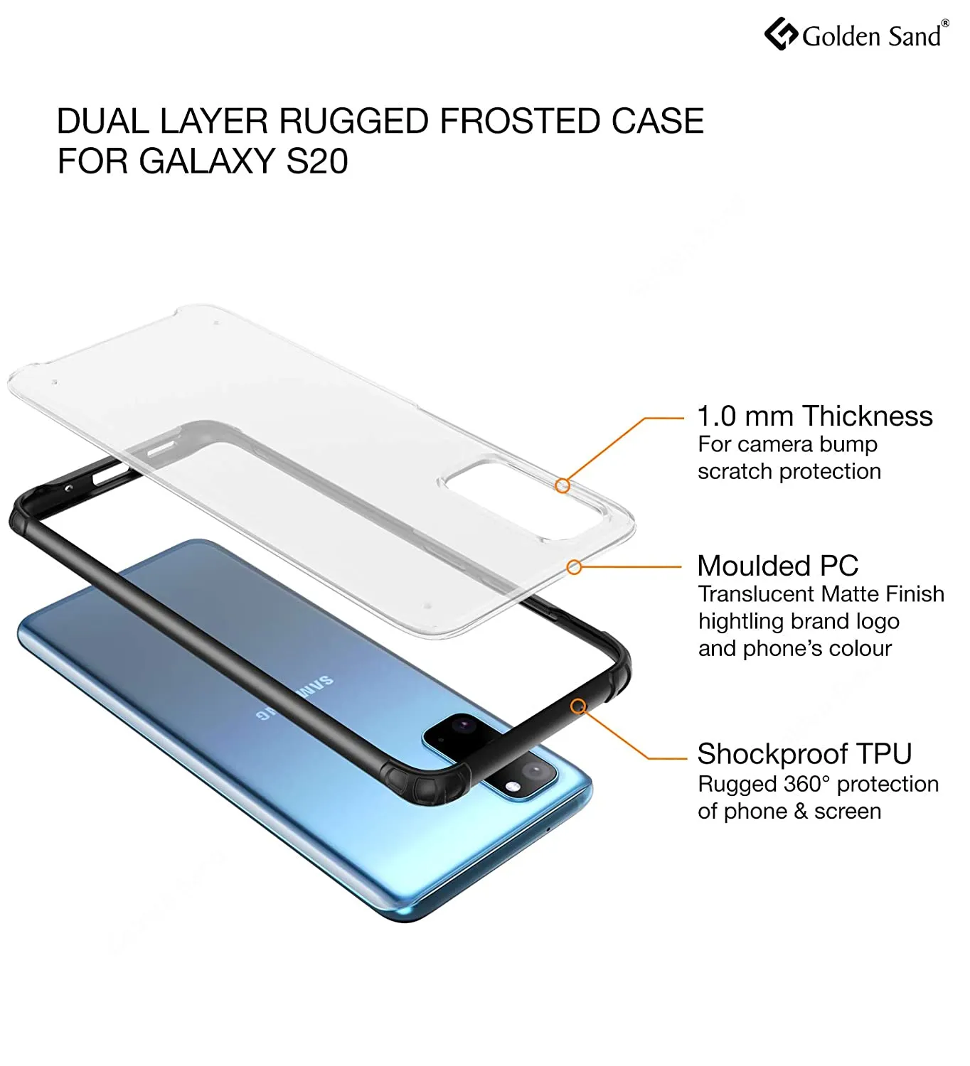 Rugged Frosted Series Hybrid Translucent Back Cover for Samsung Galaxy S20 6.2 inch, Black