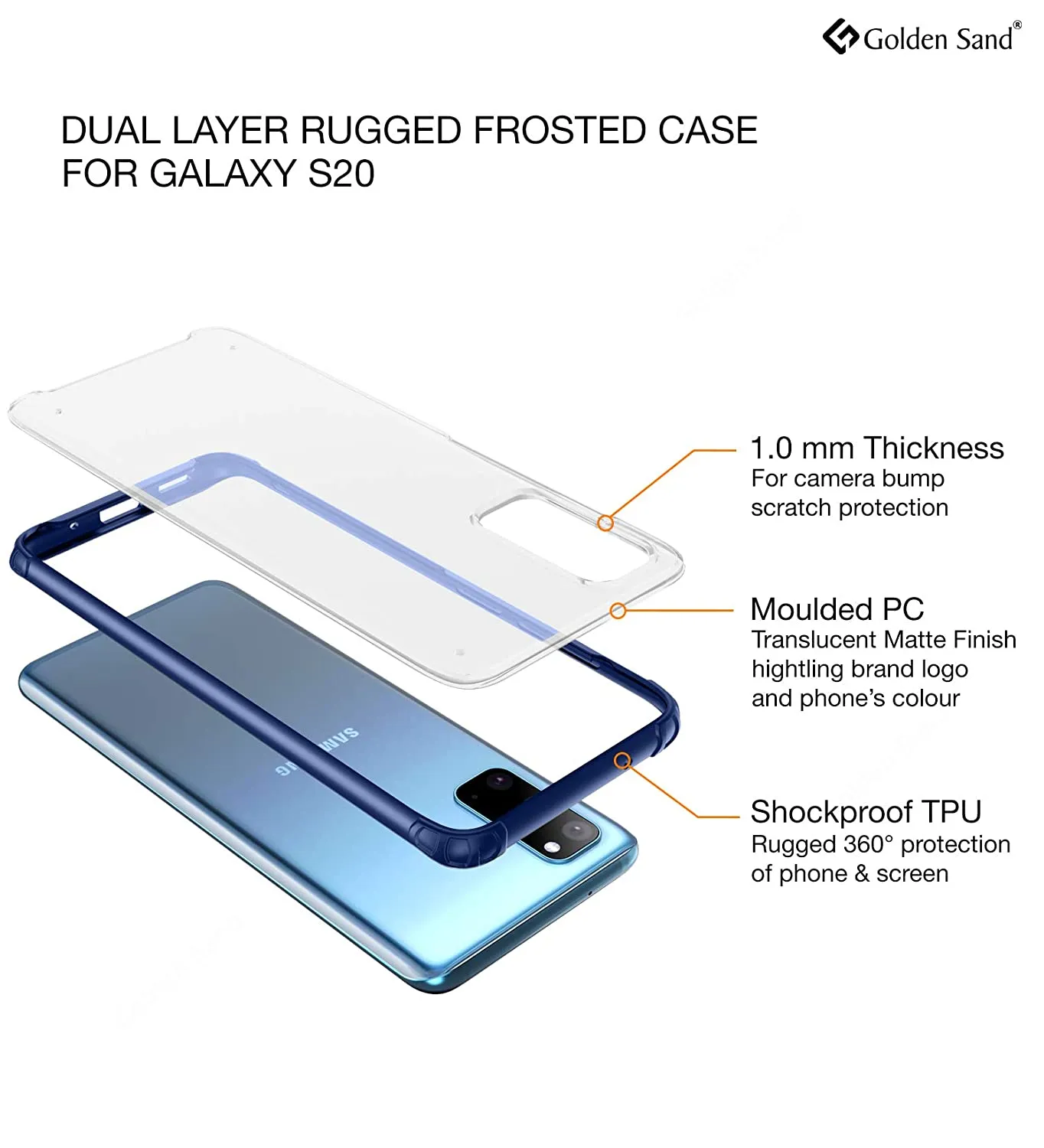 Rugged Frosted Series Hybrid Translucent Back Cover for Samsung Galaxy S20 6.2 inch, Blue