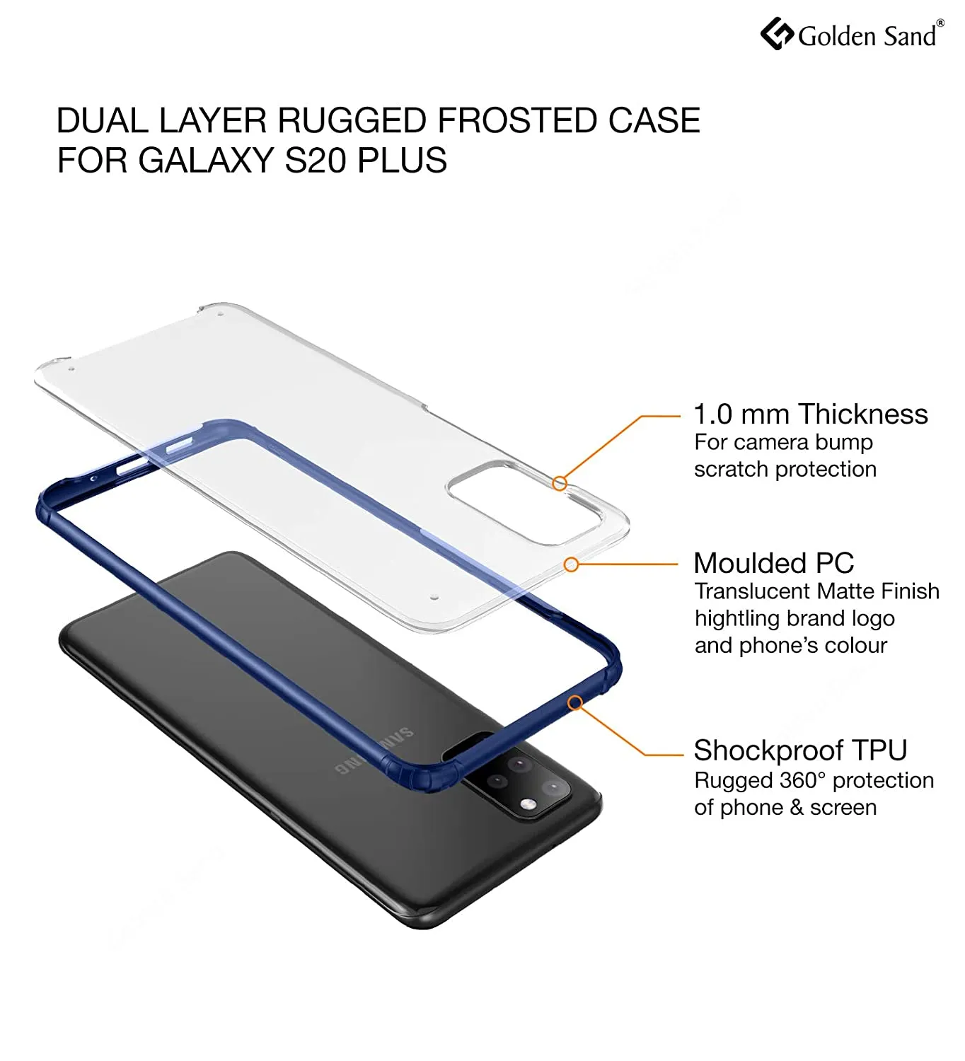 Rugged Frosted Series Hybrid Translucent Back Cover for Samsung Galaxy S20 Plus 6.7 inch, Blue