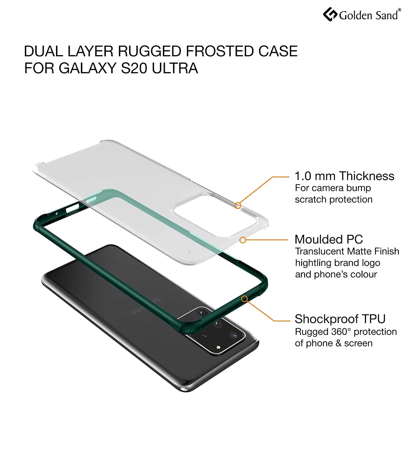 Rugged Frosted Series Hybrid Translucent Back Cover for Samsung Galaxy S20 Ultra 6.9 inch, Green