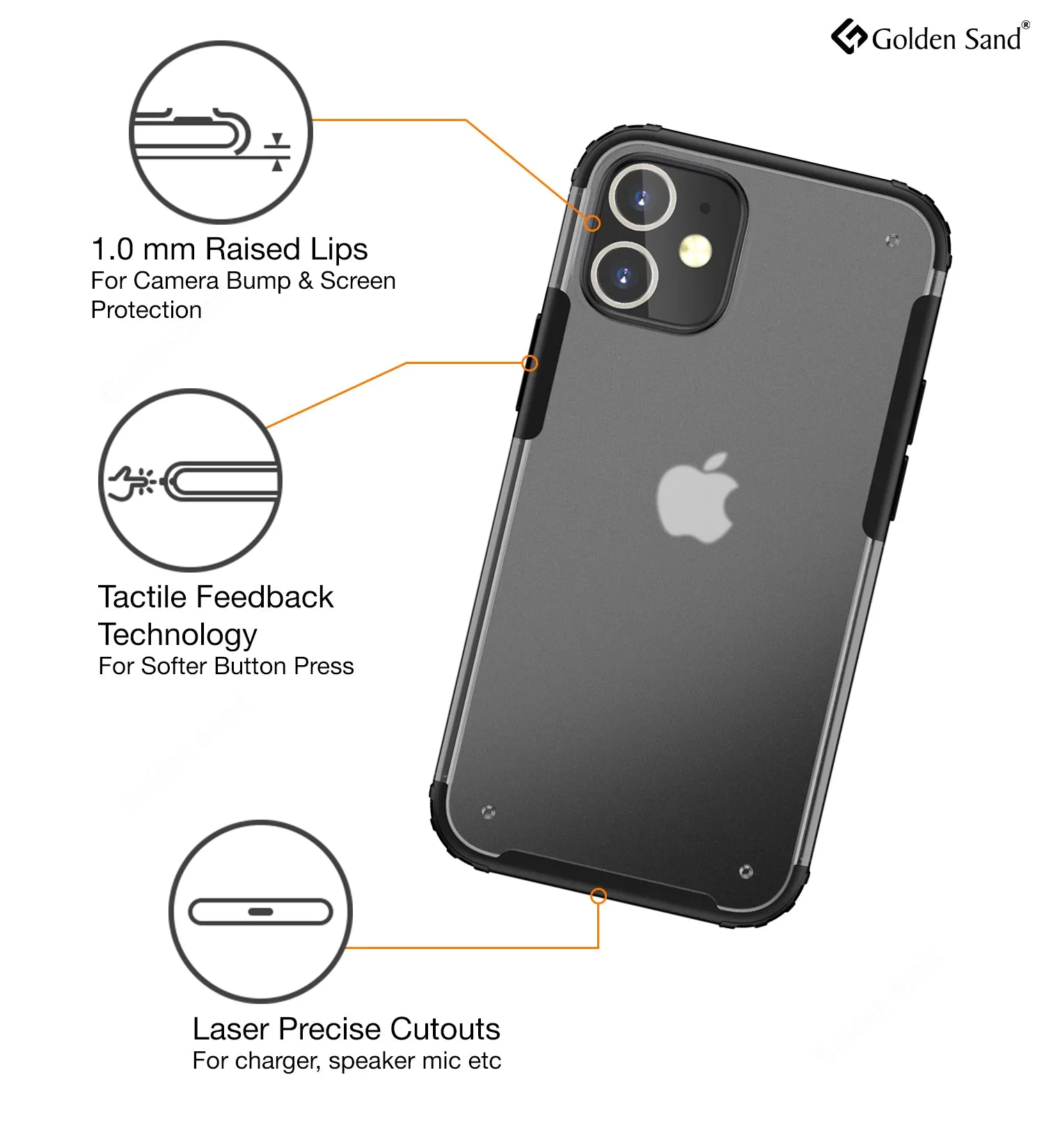 Rugged Frosted Series Semi Transparent PC Shock Proof Slim Back Cover for Apple iPhone 12, Black