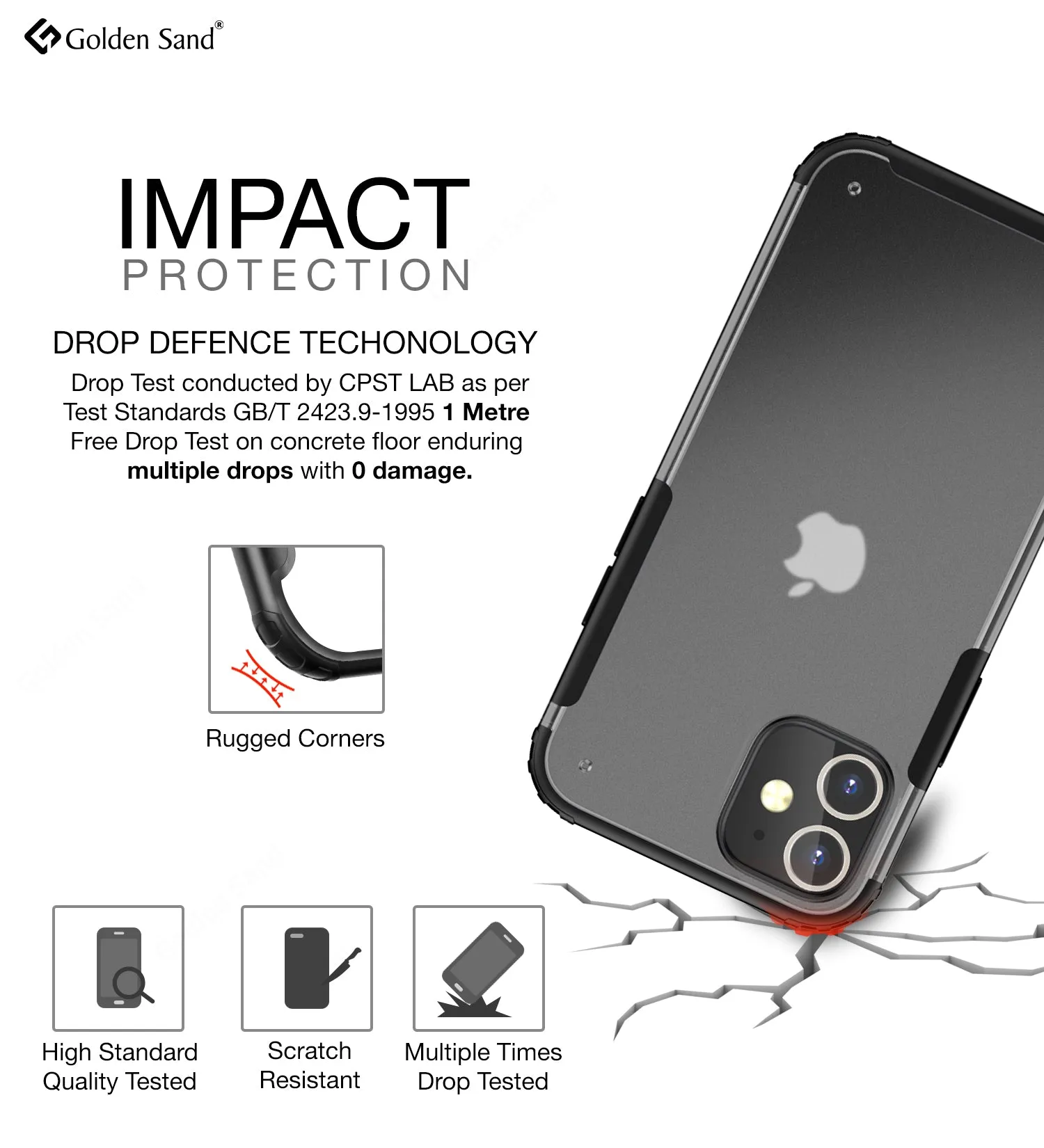 Rugged Frosted Series Semi Transparent PC Shock Proof Slim Back Cover for Apple iPhone 12, Black
