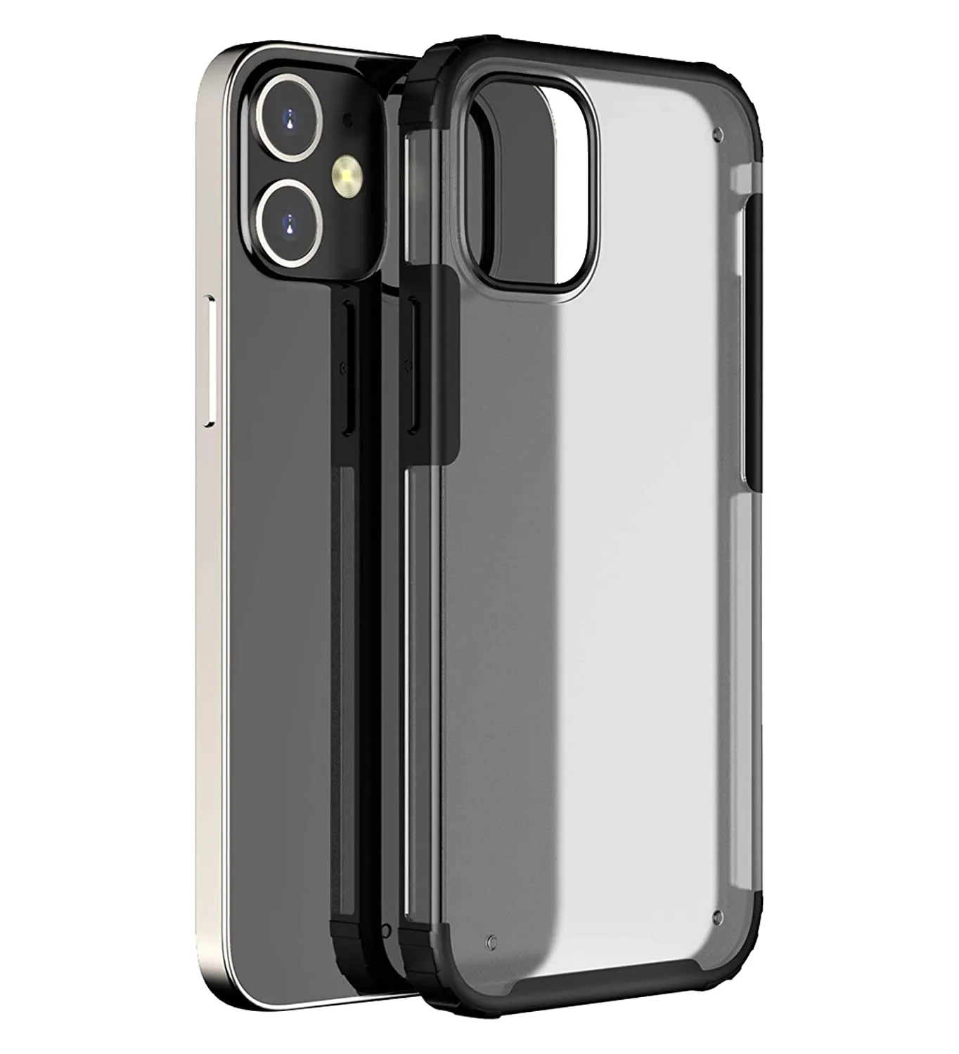 Rugged Frosted Series Semi Transparent PC Shock Proof Slim Back Cover for Apple iPhone 12 Mini, Black