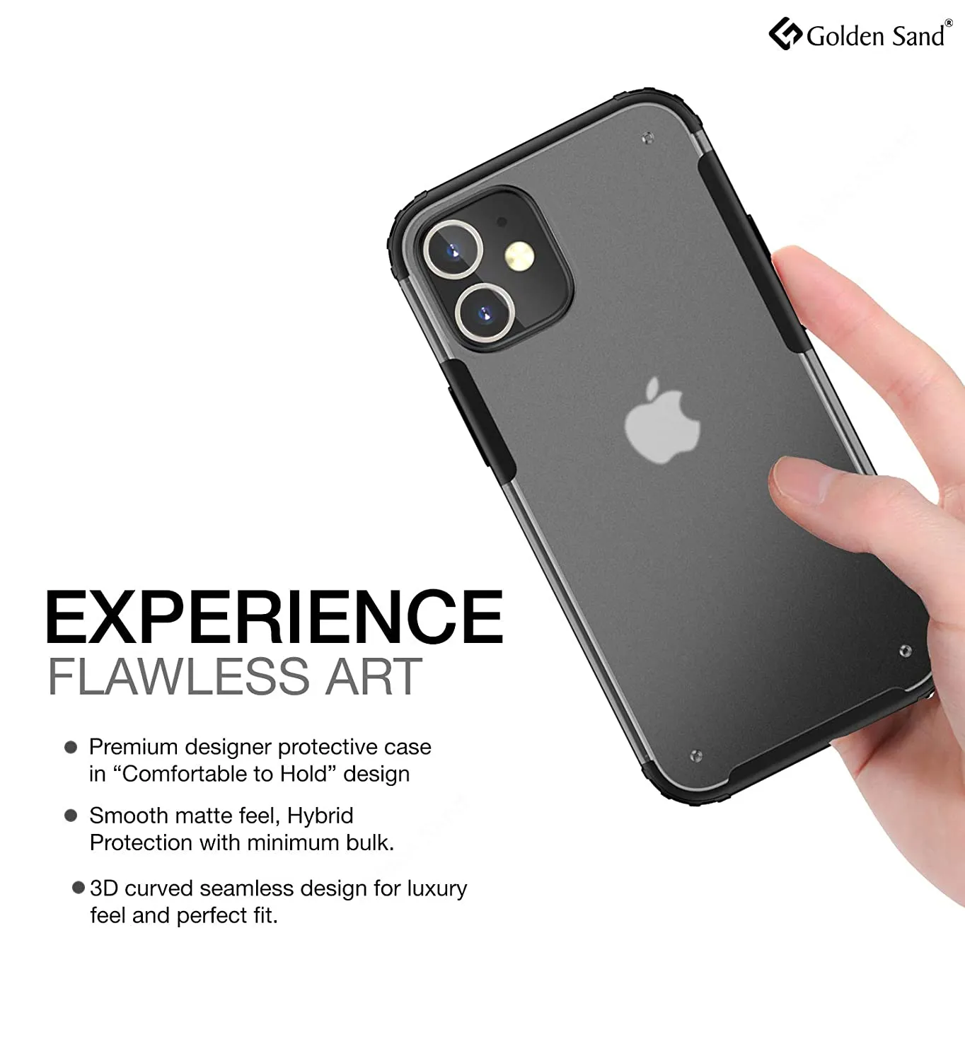 Rugged Frosted Series Semi Transparent PC Shock Proof Slim Back Cover for Apple iPhone 12 Mini, Black