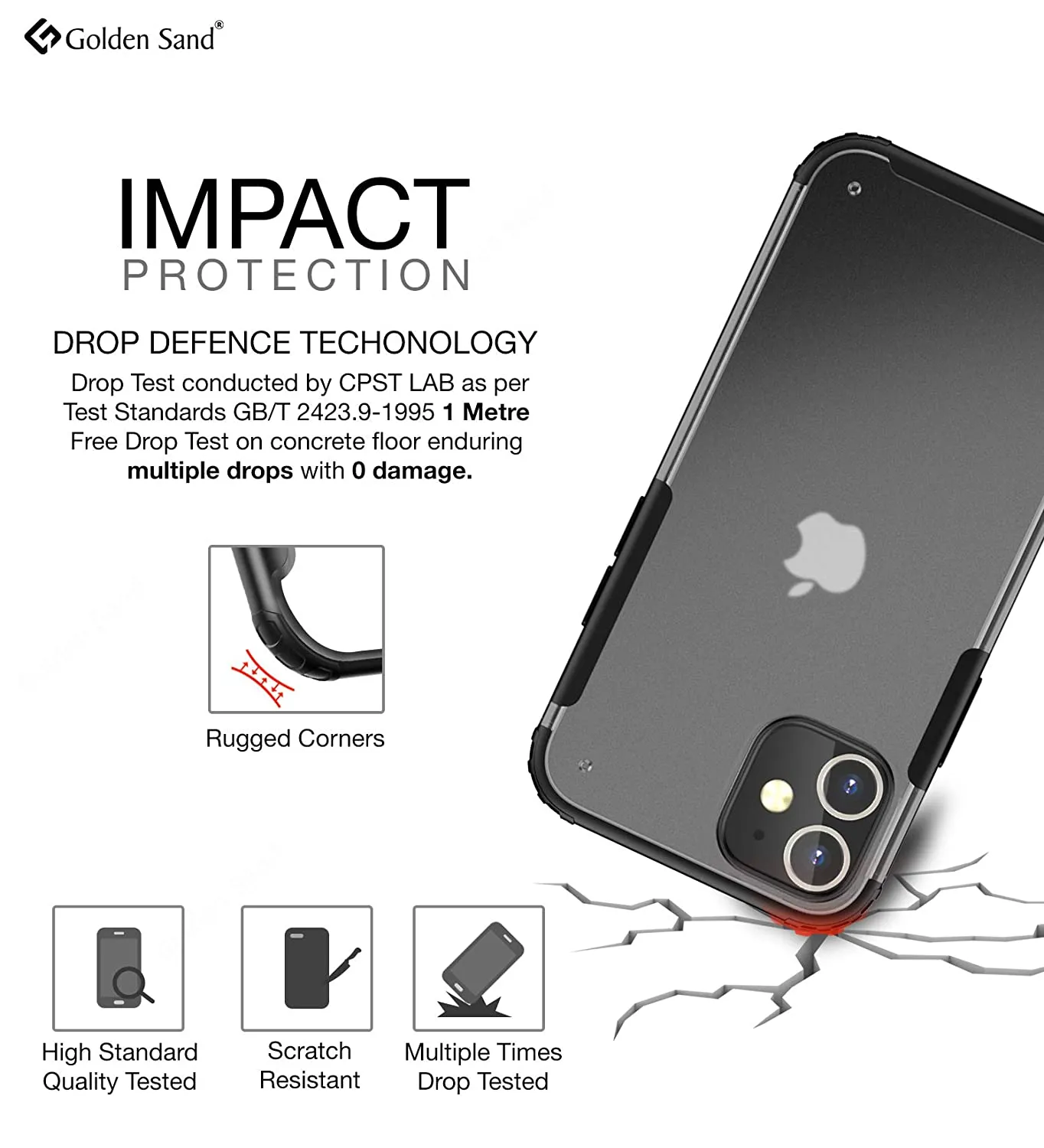 Rugged Frosted Series Semi Transparent PC Shock Proof Slim Back Cover for Apple iPhone 12 Mini, Black