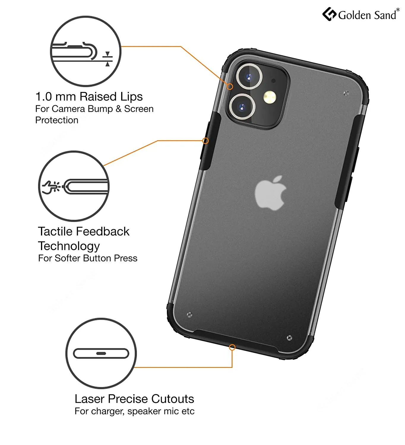 Rugged Frosted Series Semi Transparent PC Shock Proof Slim Back Cover for Apple iPhone 12 Mini, Black