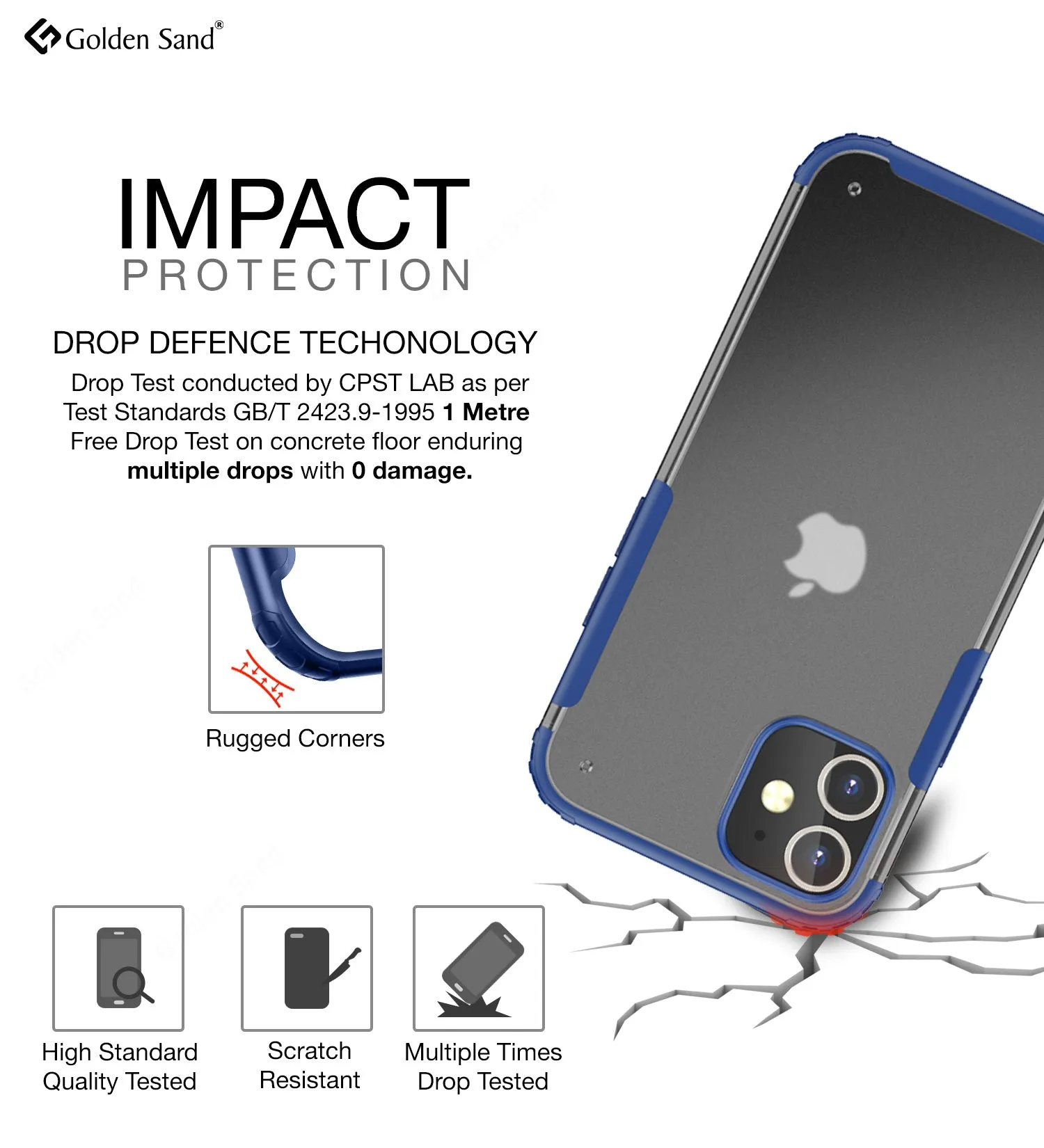 Rugged Frosted Series Semi Transparent PC Shock Proof Slim Back Cover for Apple iPhone 12 Mini, Blue