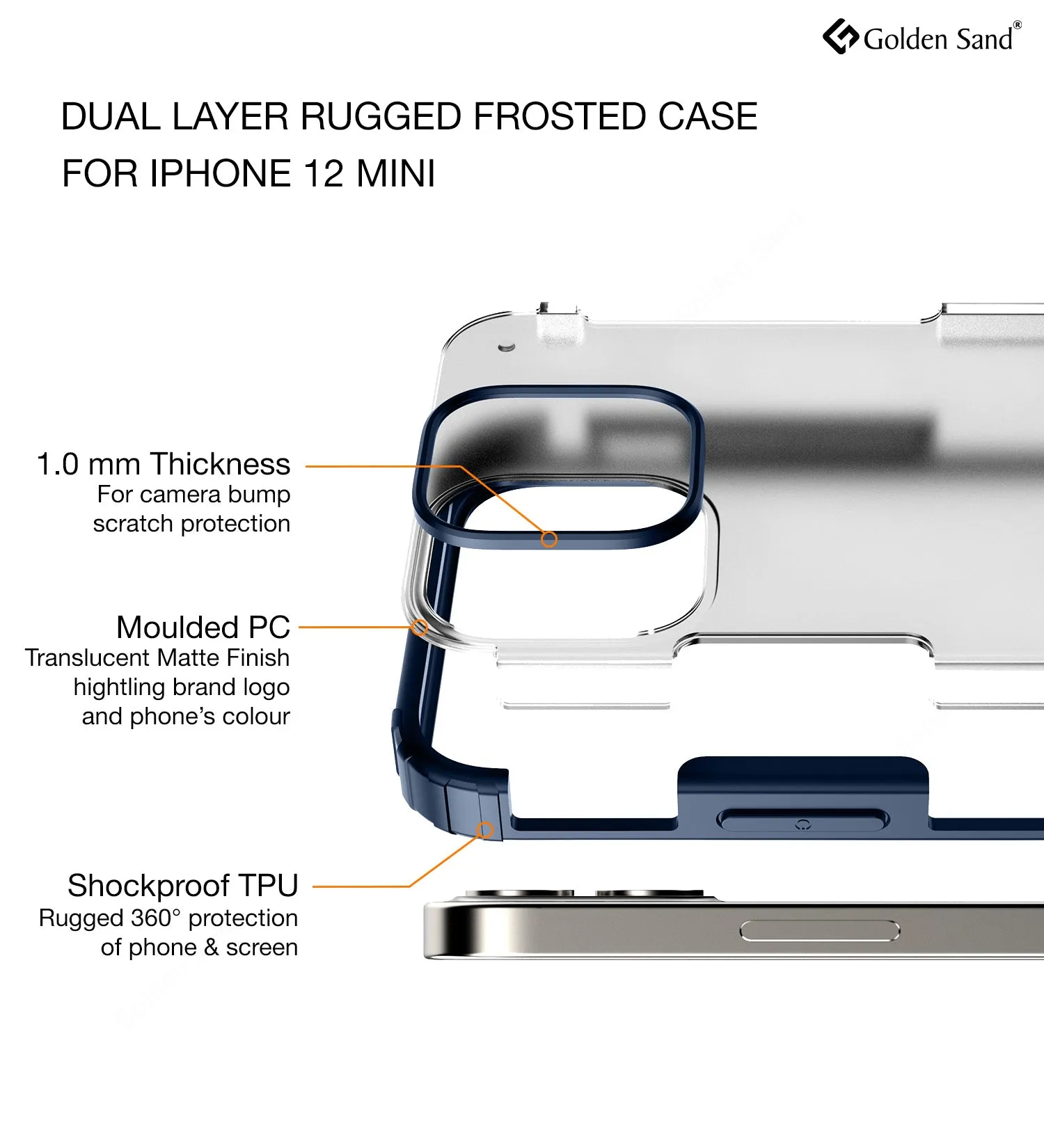 Rugged Frosted Series Semi Transparent PC Shock Proof Slim Back Cover for Apple iPhone 12 Mini, Blue