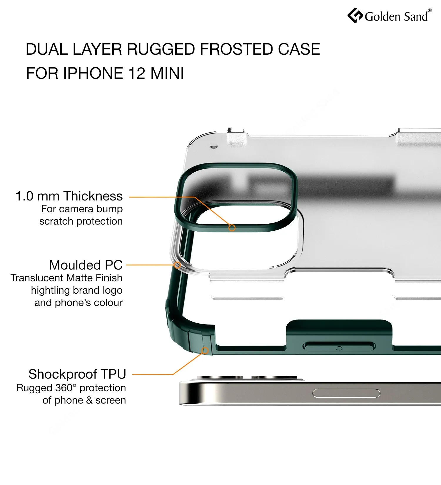 Rugged Frosted Series Semi Transparent PC Shock Proof Slim Back Cover for Apple iPhone 12 Mini, Green