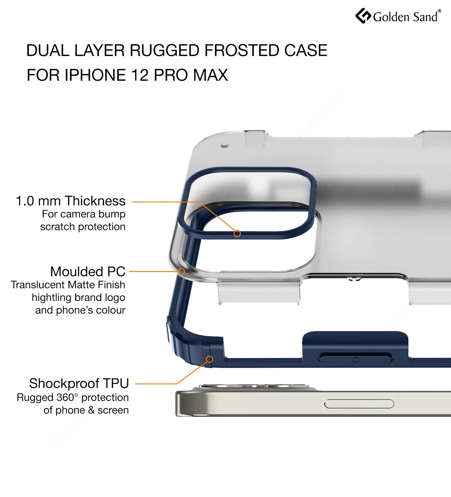 Rugged Frosted Series Semi Transparent PC Shock Proof Slim Back Cover for Apple iPhone 12 Pro Max, Blue