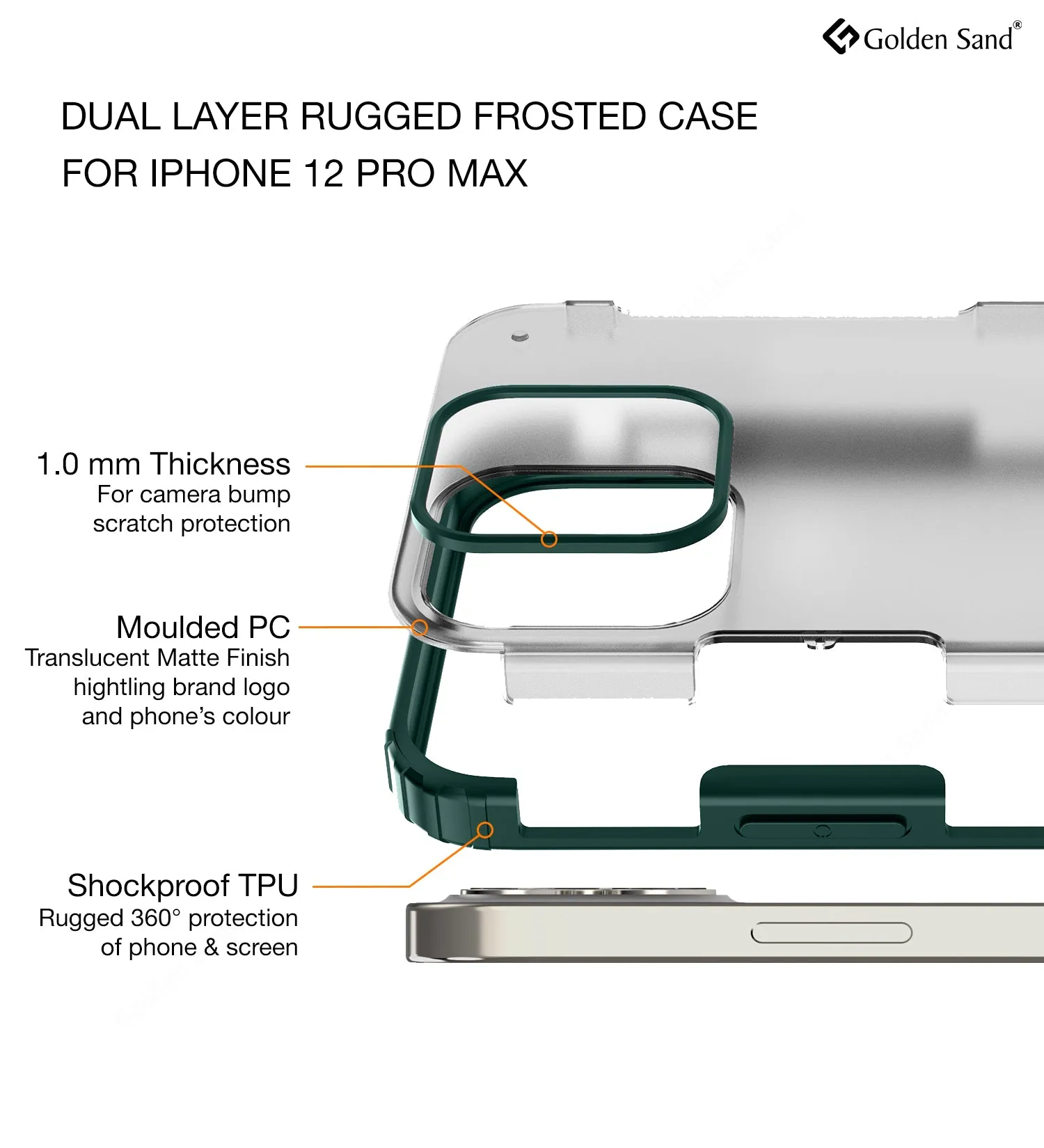Rugged Frosted Series Semi Transparent PC Shock Proof Slim Back Cover for Apple iPhone 12 Pro Max, Green