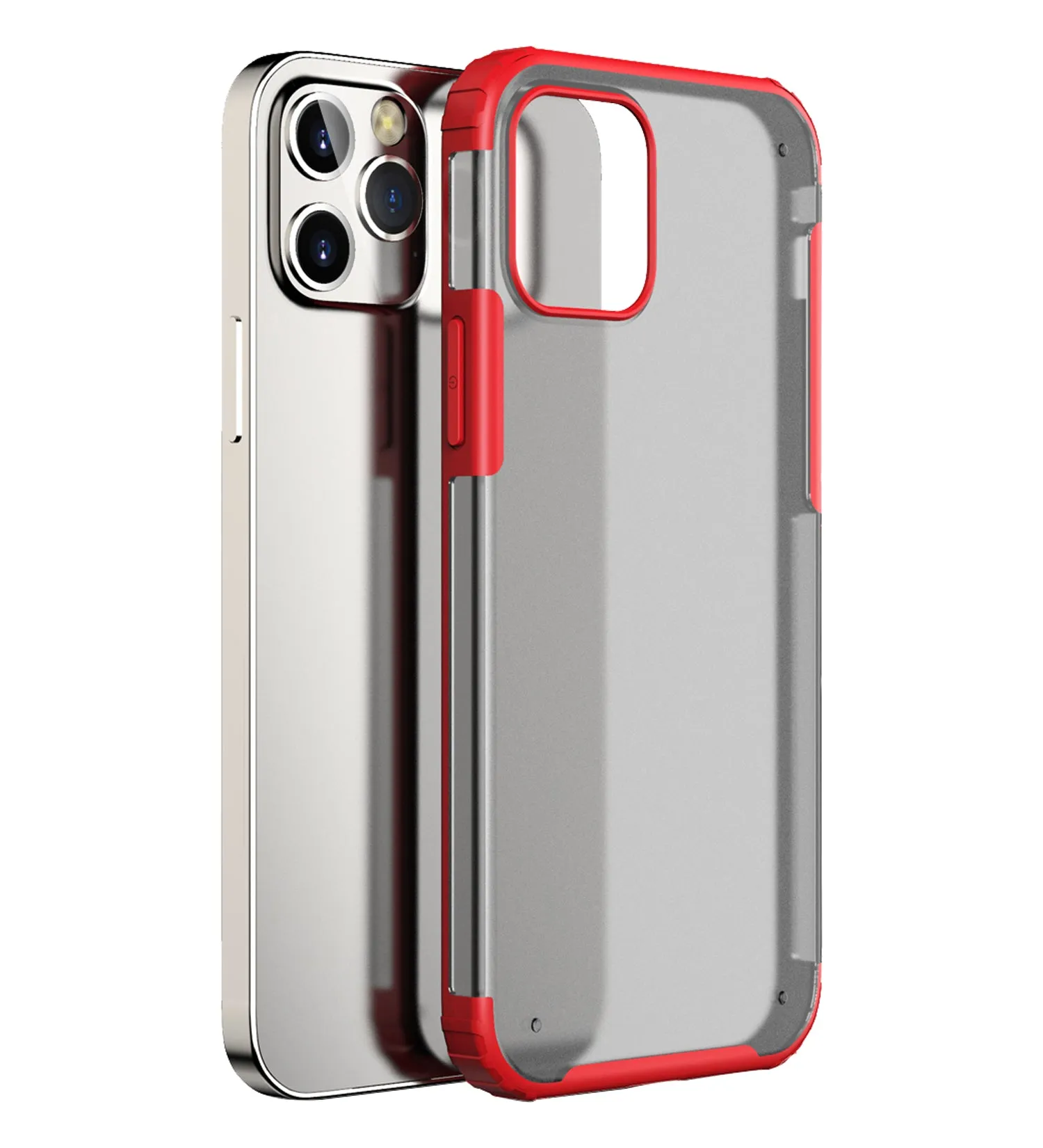 Rugged Frosted Series Semi Transparent PC Shock Proof Slim Back Cover for Apple iPhone 12 Pro, Red