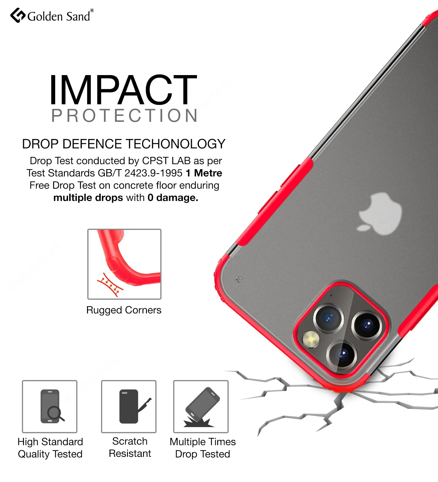 Rugged Frosted Series Semi Transparent PC Shock Proof Slim Back Cover for Apple iPhone 12 Pro, Red