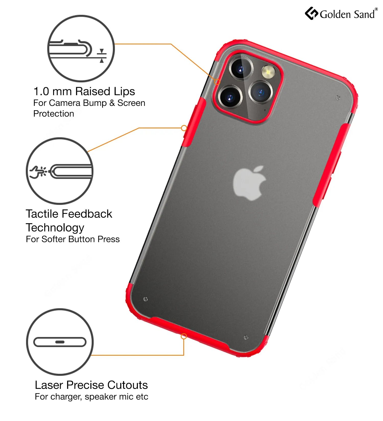 Rugged Frosted Series Semi Transparent PC Shock Proof Slim Back Cover for Apple iPhone 12 Pro, Red