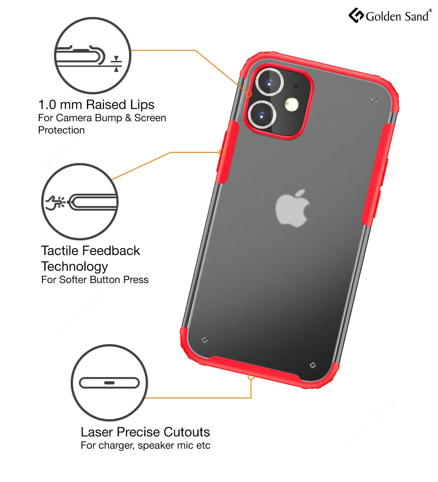 Rugged Frosted Series Semi Transparent PC Shock Proof Slim Back Cover for Apple iPhone 12, Red