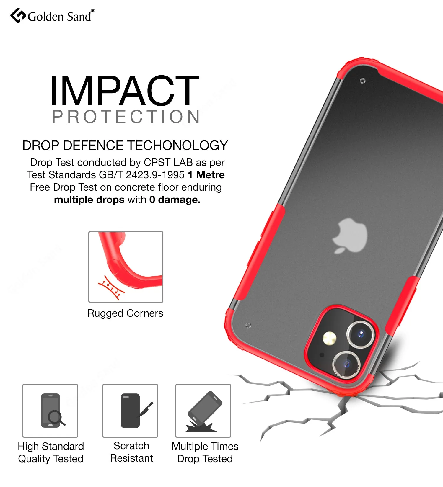 Rugged Frosted Series Semi Transparent PC Shock Proof Slim Back Cover for Apple iPhone 12, Red
