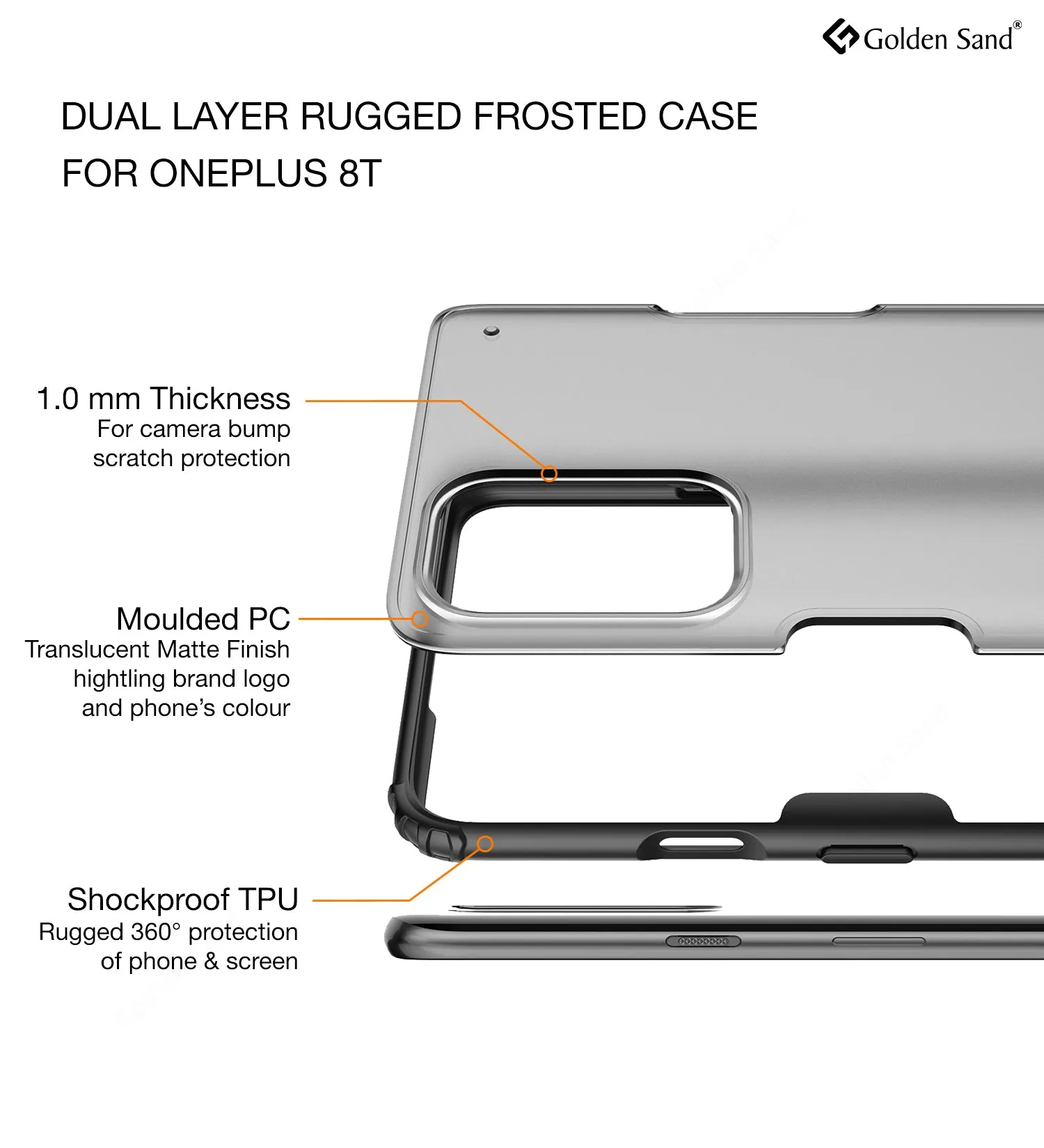 Rugged Frosted Series Semi Transparent PC Shock Proof Slim Back Cover for OnePlus 8T, One Plus 9R, Black