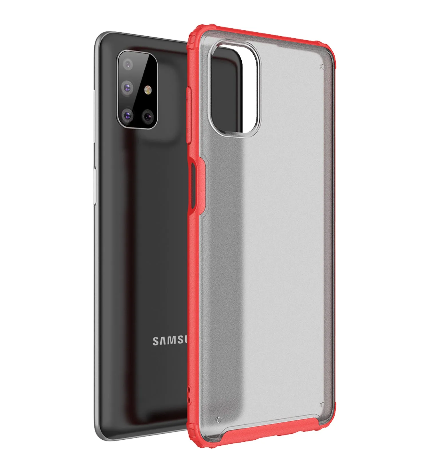 Rugged Frosted Series Semi Transparent PC Shock Proof Slim Back Cover for Samsung Galaxy M51, Red