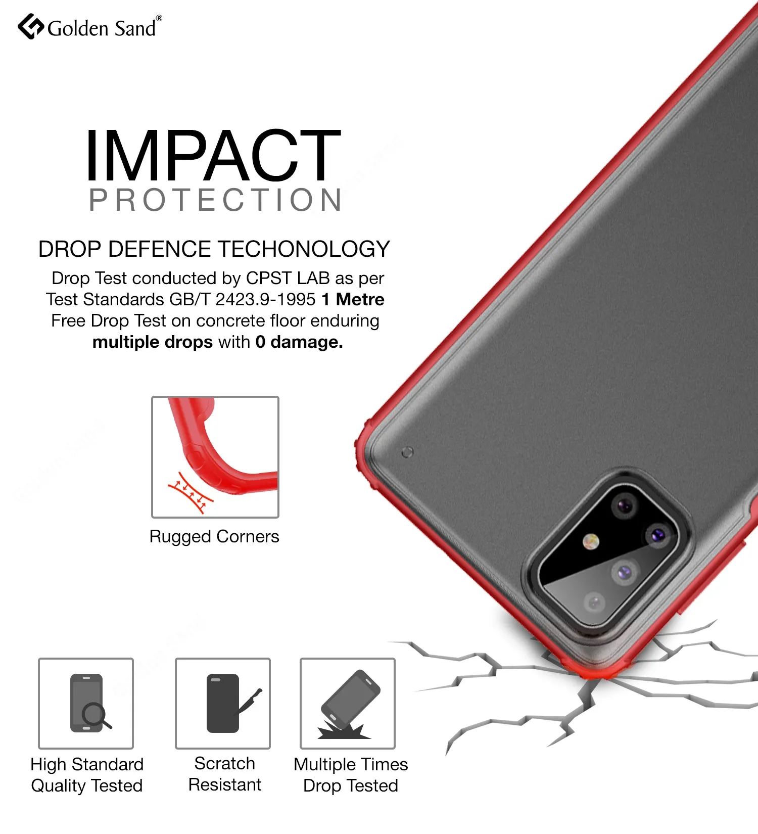 Rugged Frosted Series Semi Transparent PC Shock Proof Slim Back Cover for Samsung Galaxy M51, Red