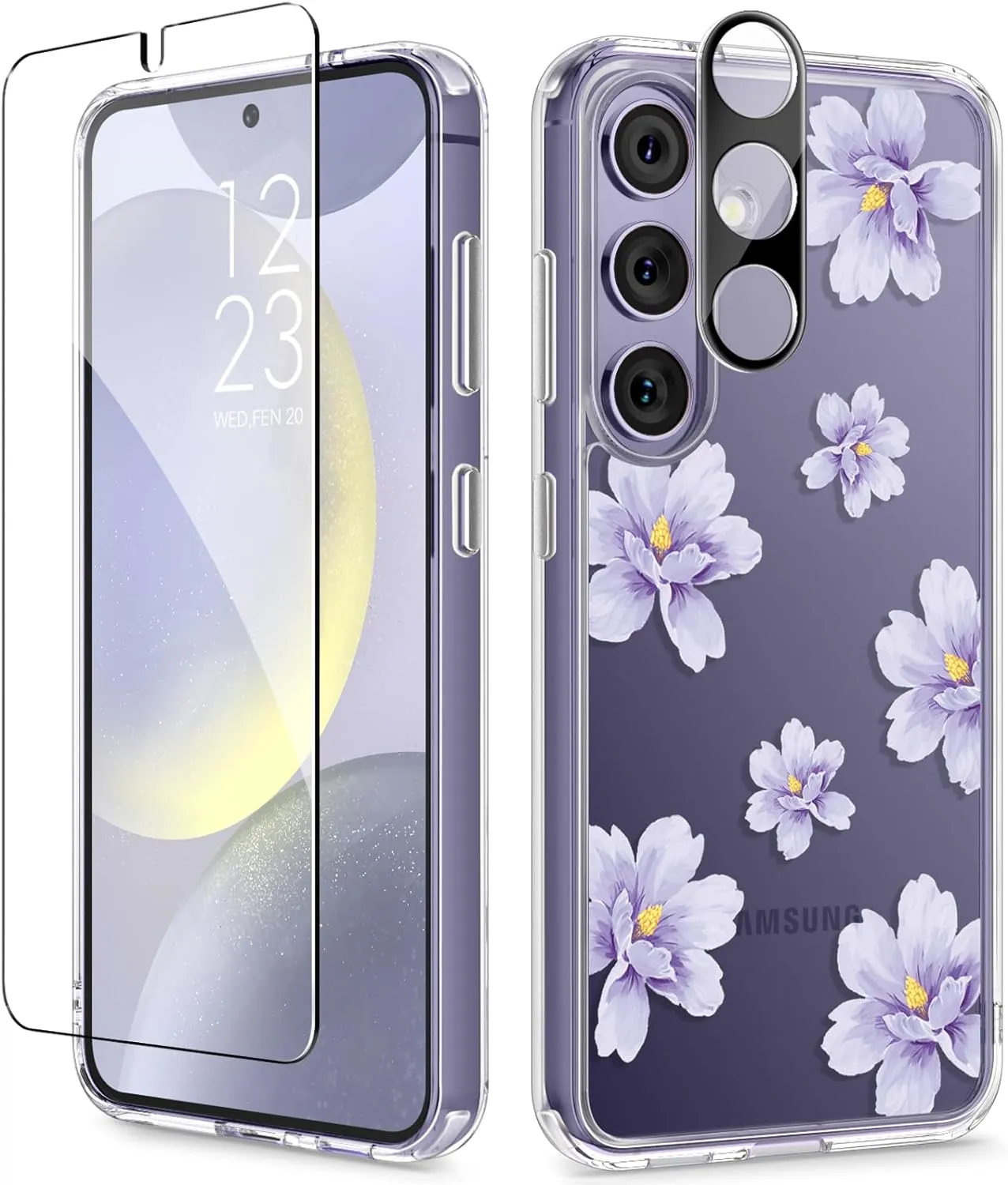 Samsung Galaxy S24 Case Floral Screen Protector & Camera Lens Protector Phone Cover