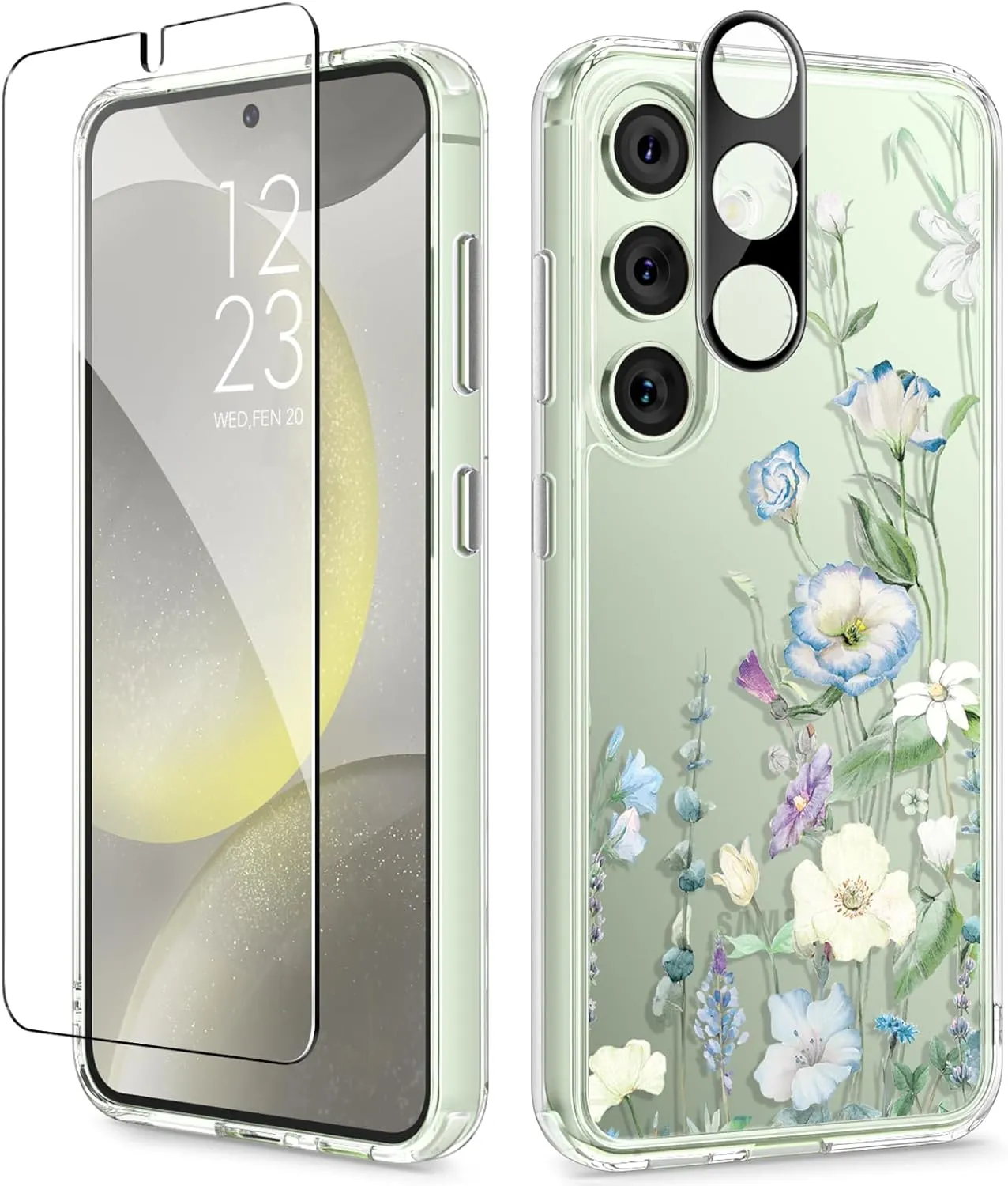 Samsung Galaxy S24 Case Floral Screen Protector & Camera Lens Protector Phone Cover