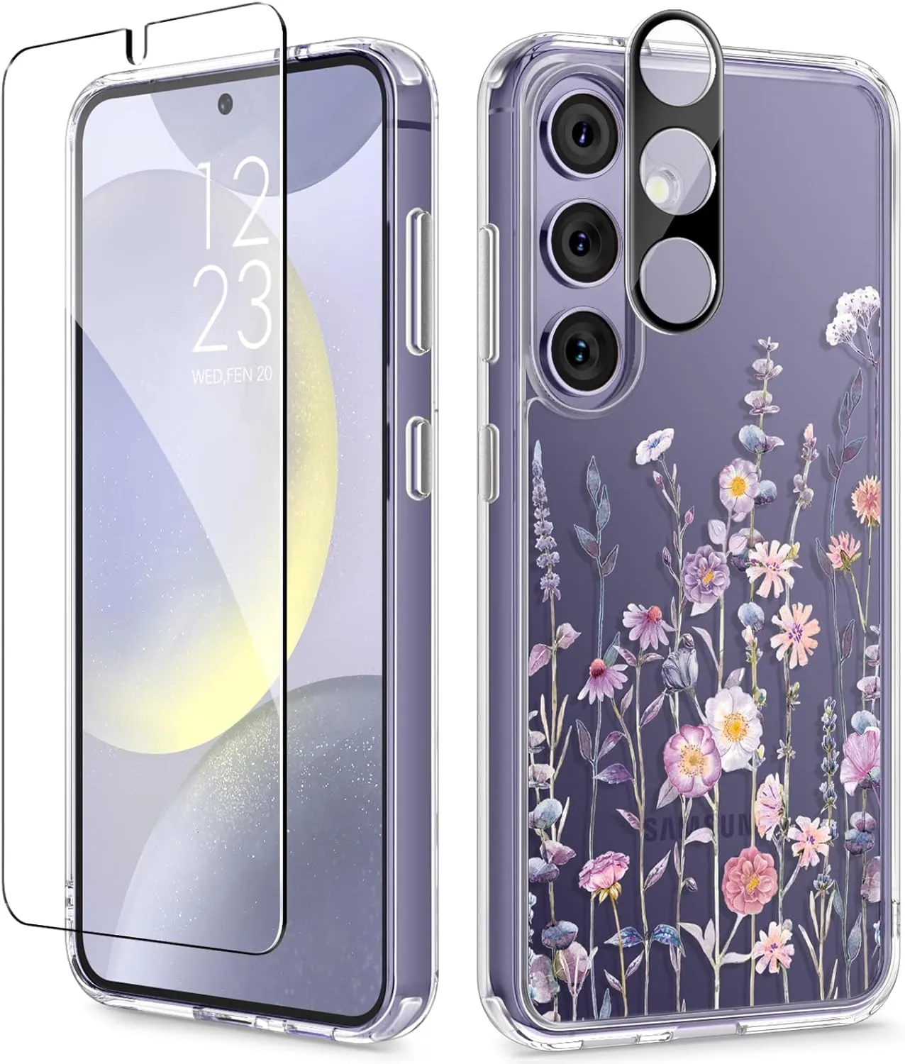 Samsung Galaxy S24 Case Floral Screen Protector & Camera Lens Protector Phone Cover