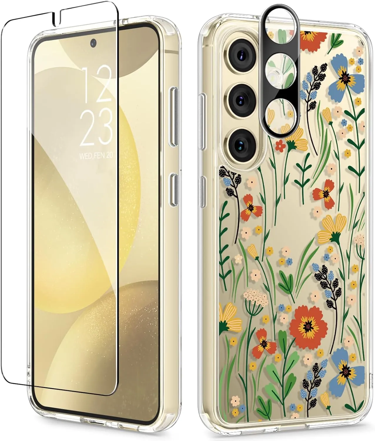 Samsung Galaxy S24 Case Floral Screen Protector & Camera Lens Protector Phone Cover