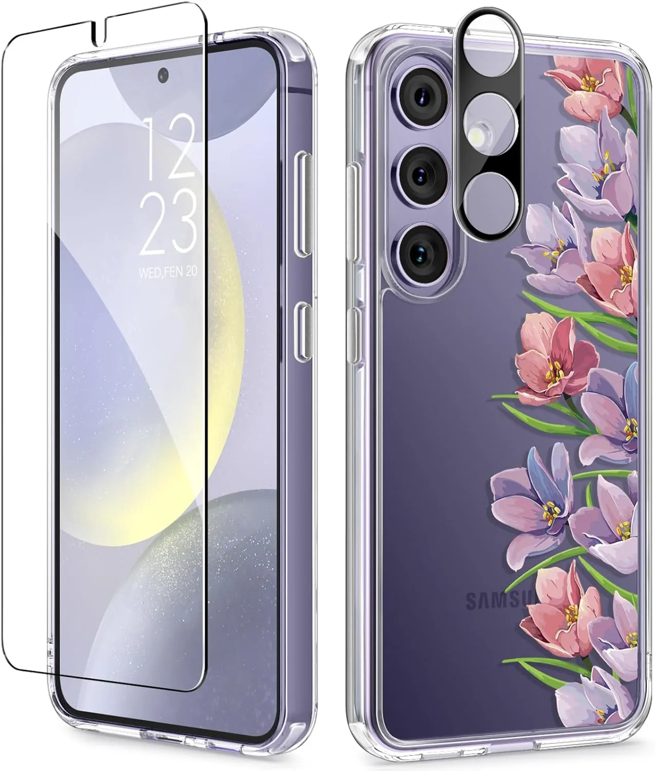 Samsung Galaxy S24 Case Floral Screen Protector & Camera Lens Protector Phone Cover