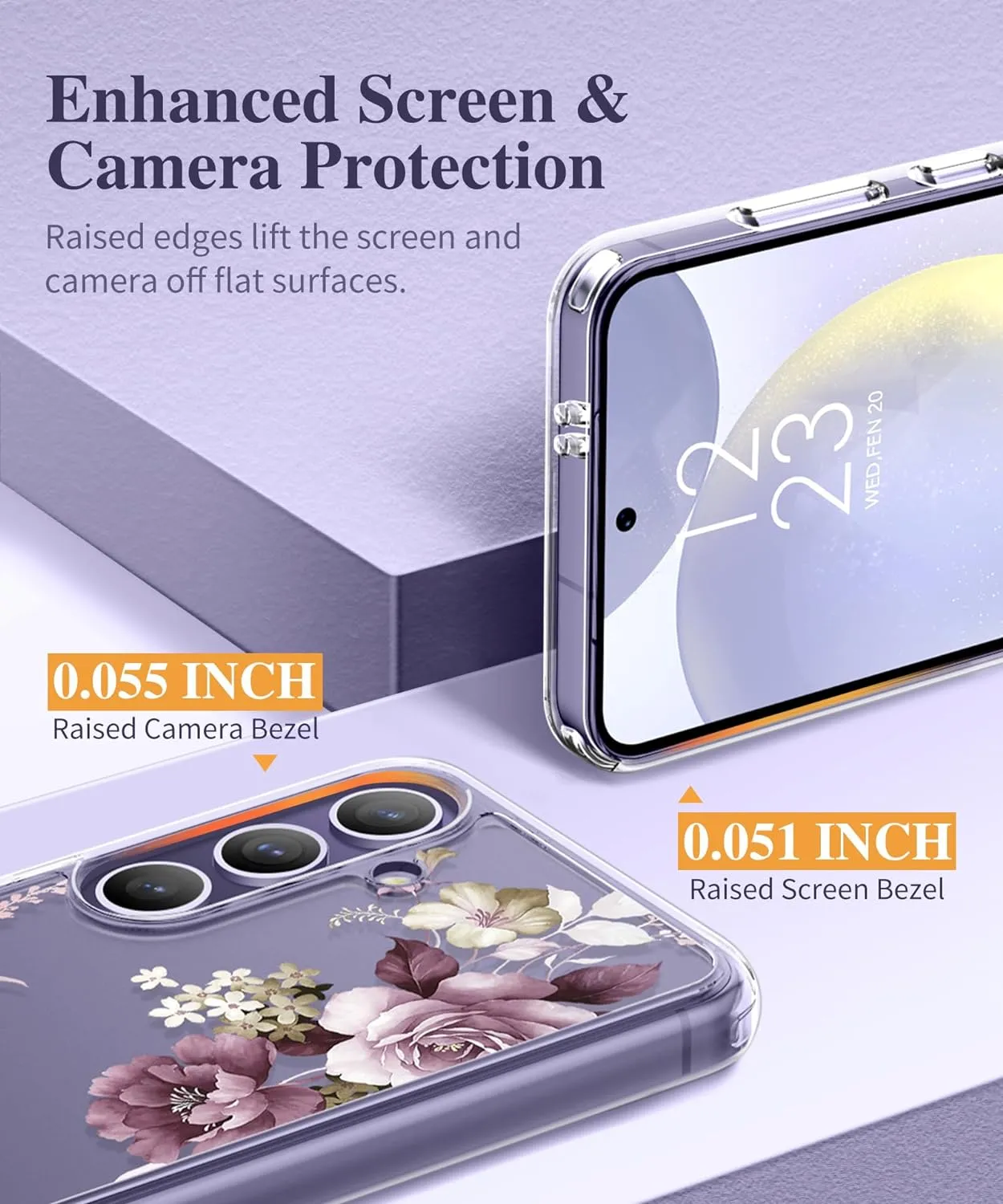 Samsung Galaxy S24 Case Floral Screen Protector & Camera Lens Protector Phone Cover