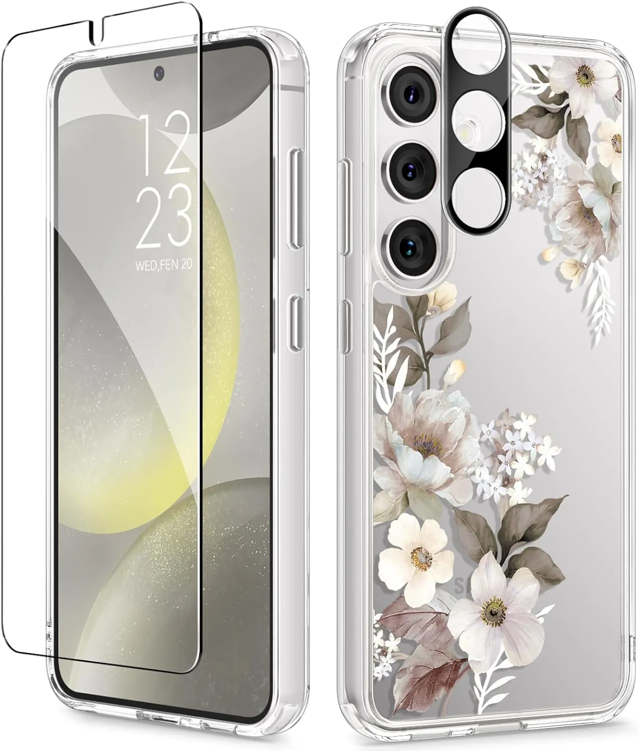 Samsung Galaxy S24 Case Floral Screen Protector & Camera Lens Protector Phone Cover