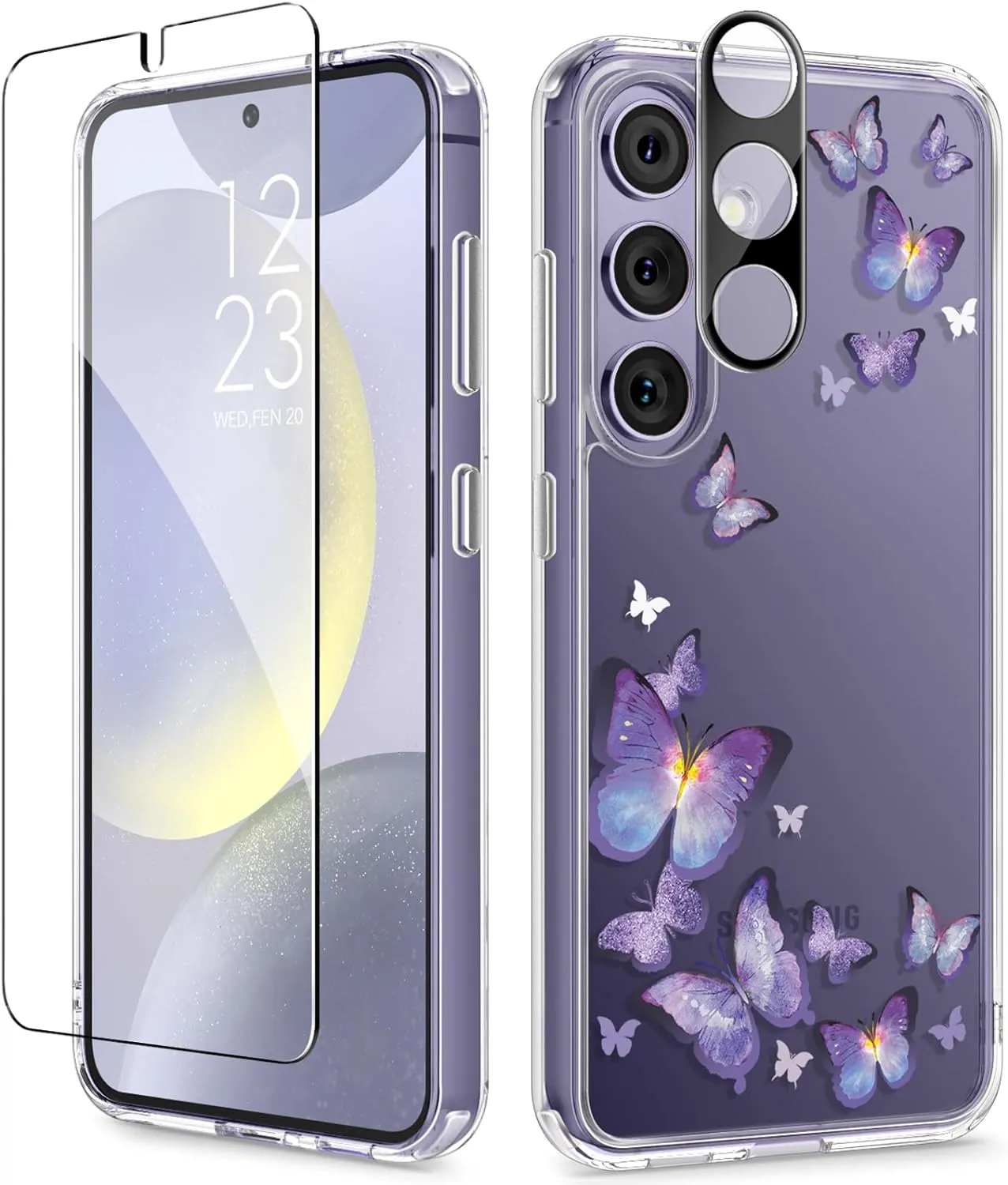 Samsung Galaxy S24 Case Floral Screen Protector & Camera Lens Protector Phone Cover