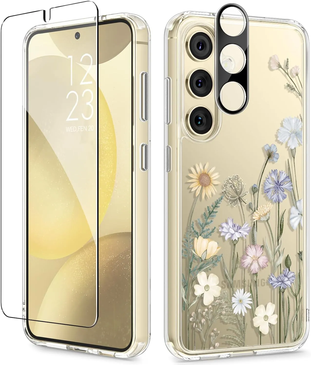 Samsung Galaxy S24 Case Floral Screen Protector & Camera Lens Protector Phone Cover