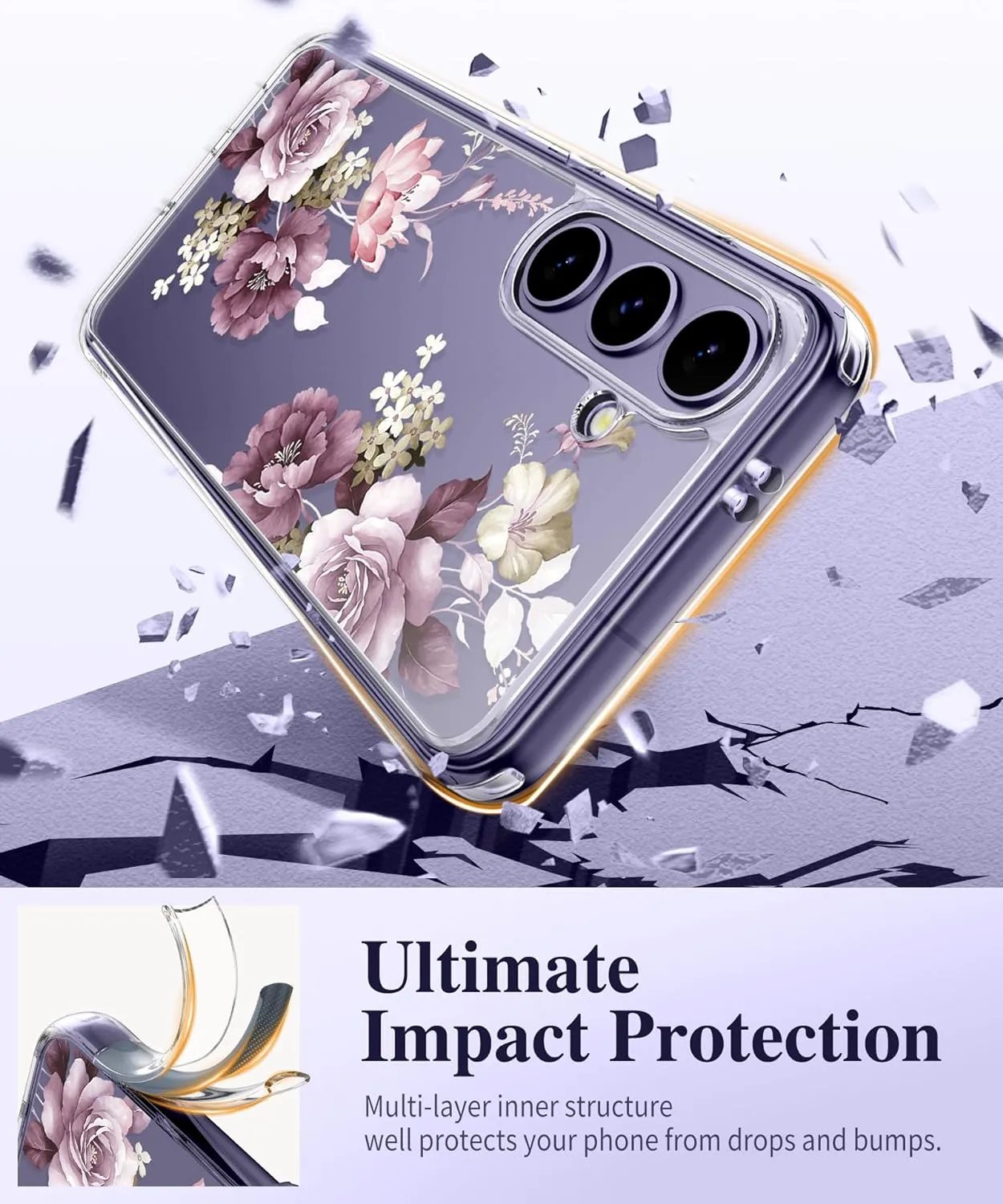 Samsung Galaxy S24 Case Floral Screen Protector & Camera Lens Protector Phone Cover