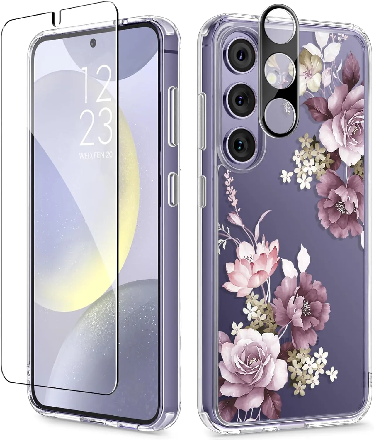 Samsung Galaxy S24 Case Floral Screen Protector & Camera Lens Protector Phone Cover