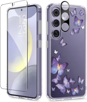 Samsung Galaxy S24 Case Floral Screen Protector & Camera Lens Protector Phone Cover