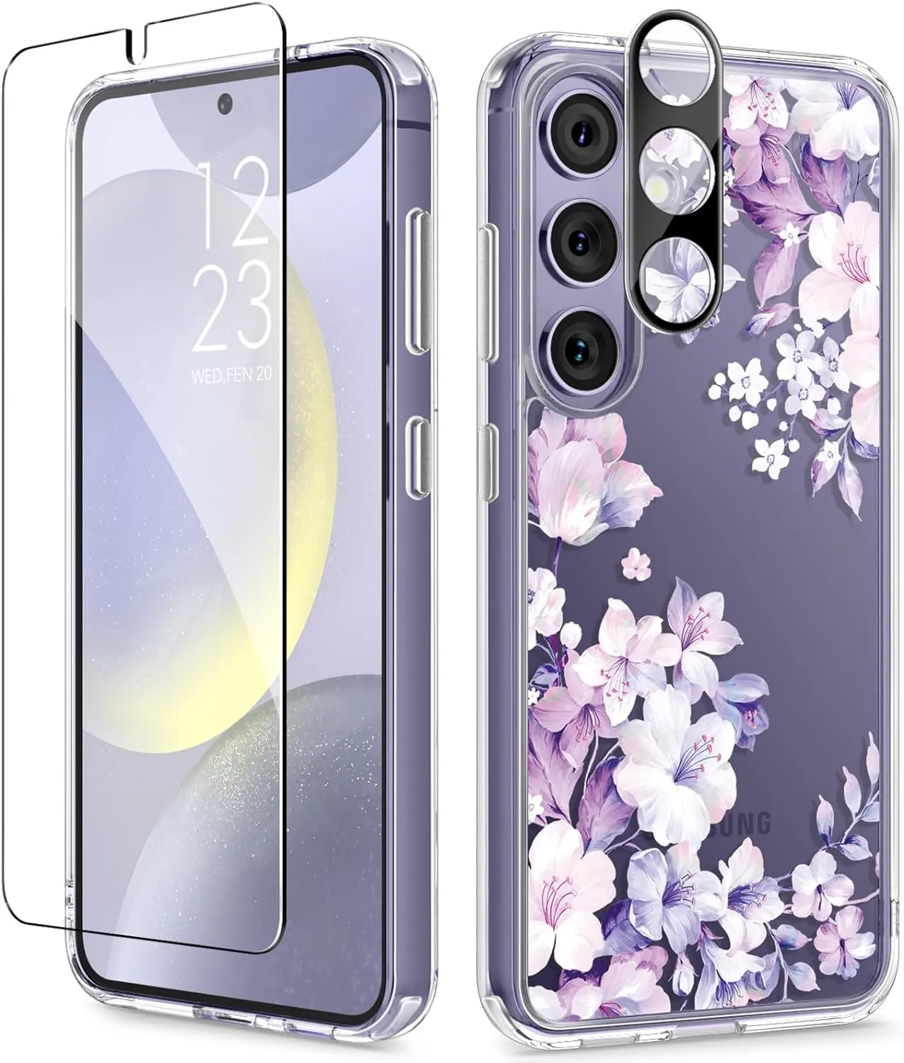 Samsung Galaxy S24 Case Floral Screen Protector & Camera Lens Protector Phone Cover