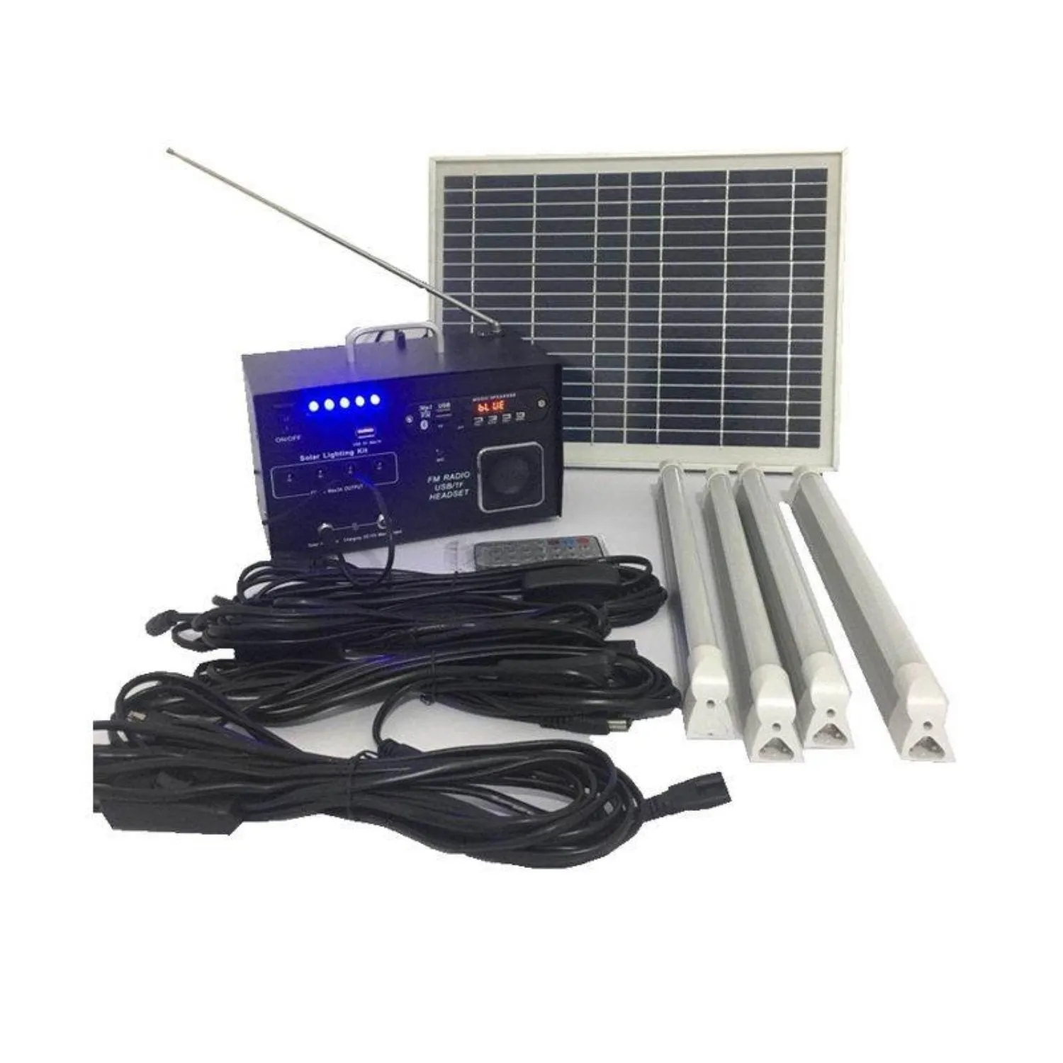Solar Powered Portable 10w with 4 LED Tube Lights and Radio Solar Lighting Direct