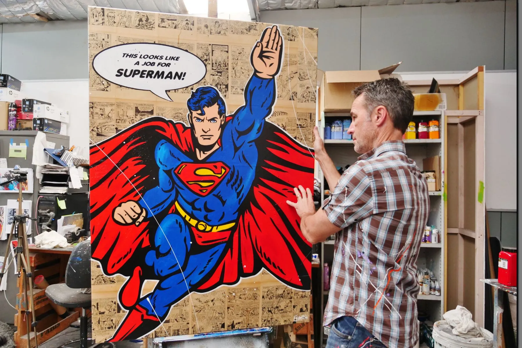 Super Job 140cm x 100cm Superman Urban Pop Art Book Club Painting (SOLD)